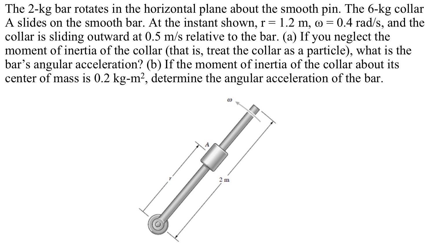 The 2 - kg bar rotates in the horizontal plane