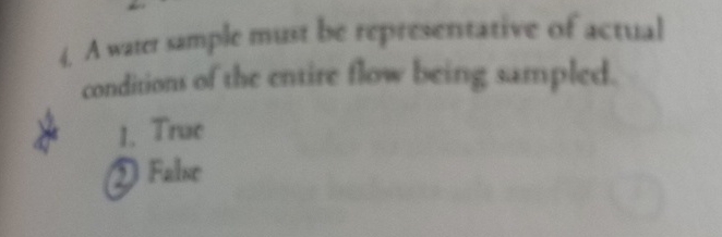 i . A wate smple must be representative of actual