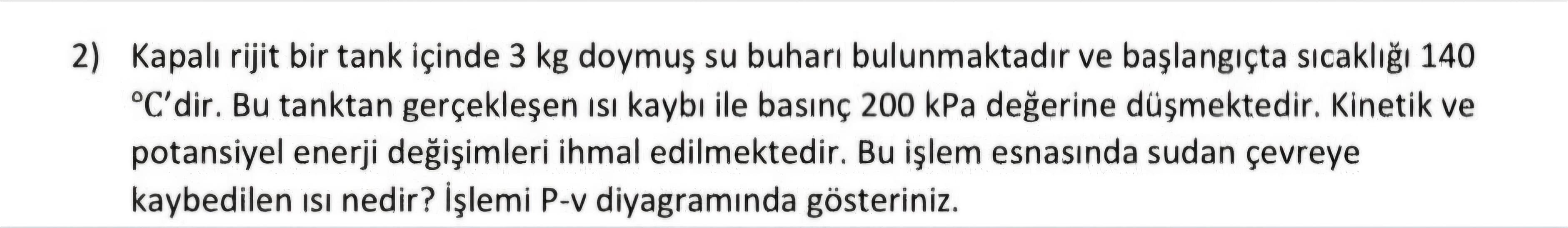Kapal rijit bir tank i inde 3 kg doymu su buhar