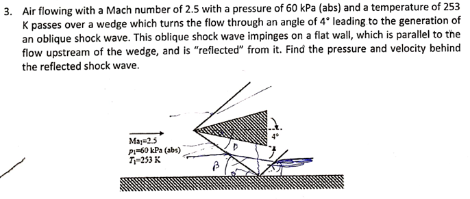 3 . Air flowing with a Mach number of 2 . 5 with