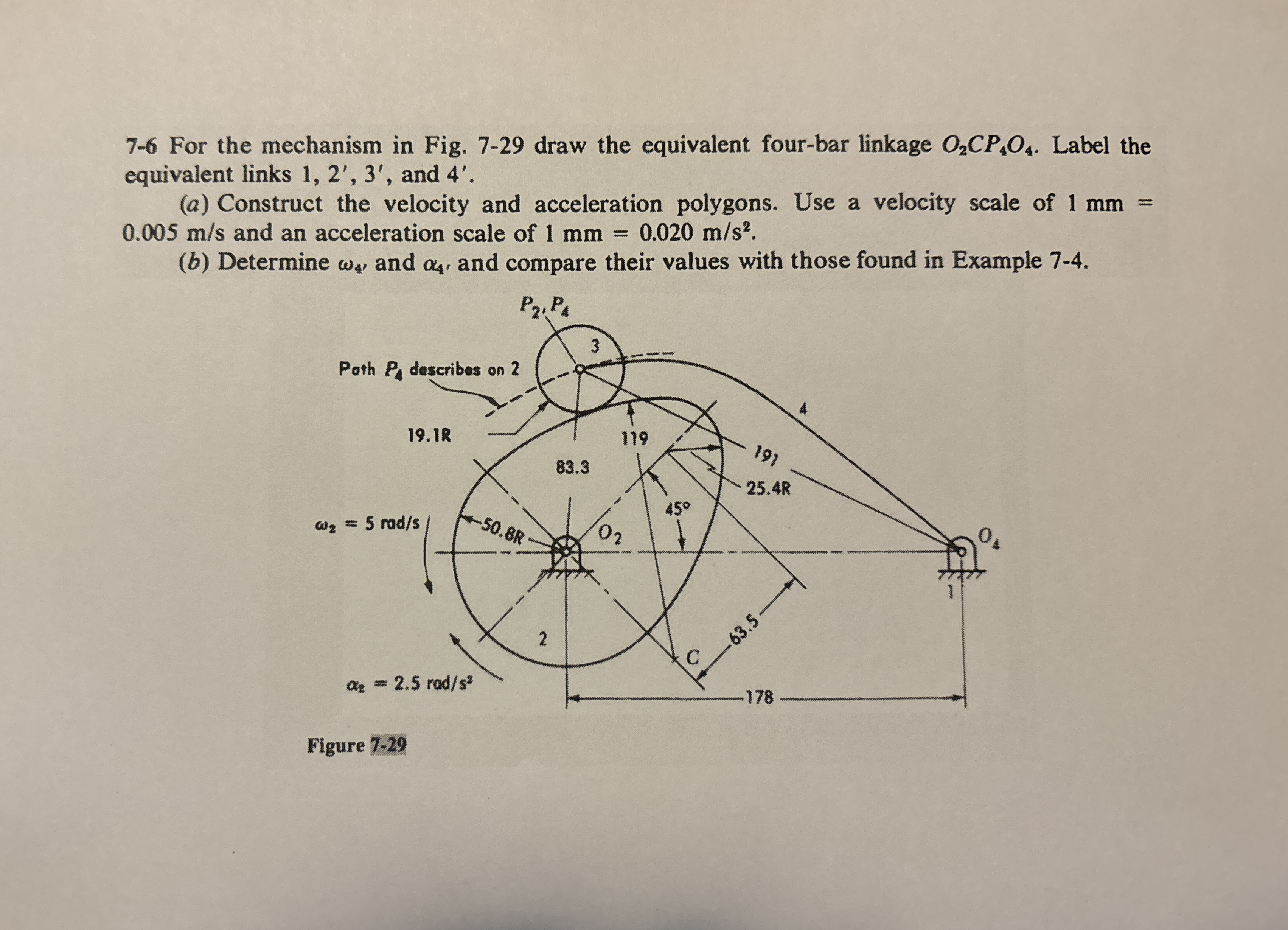 7 - 6 For the mechanism in Fig. 7 - 2 9 draw the