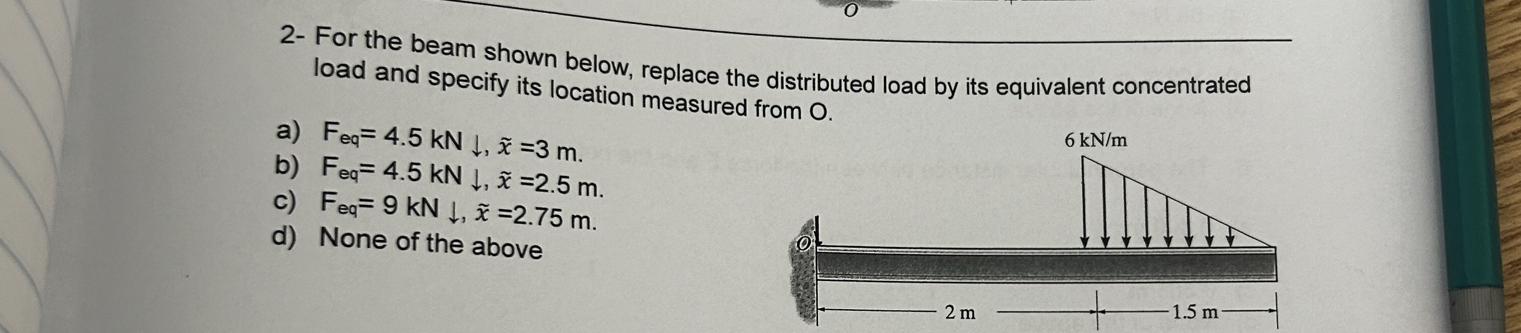 2 - For the beam shown below, replace the