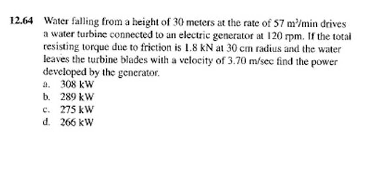 1 2 . 6 4 Water falling from a height of 3 0