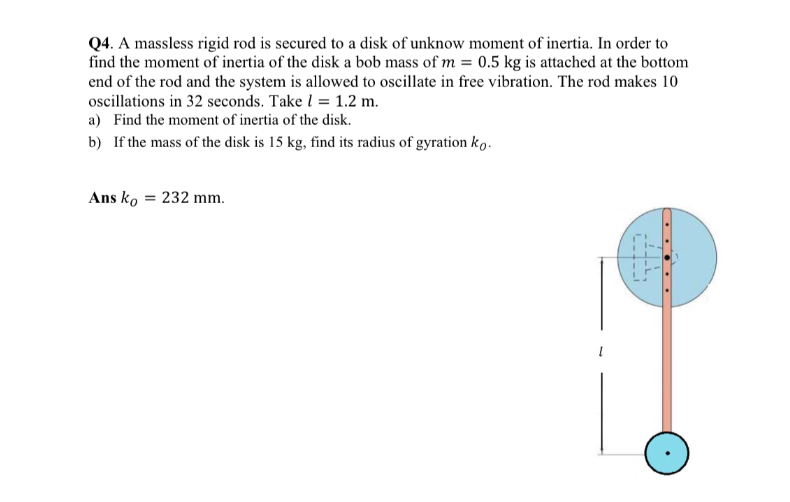 Q 4 . A massless rigid rod is secured to a disk