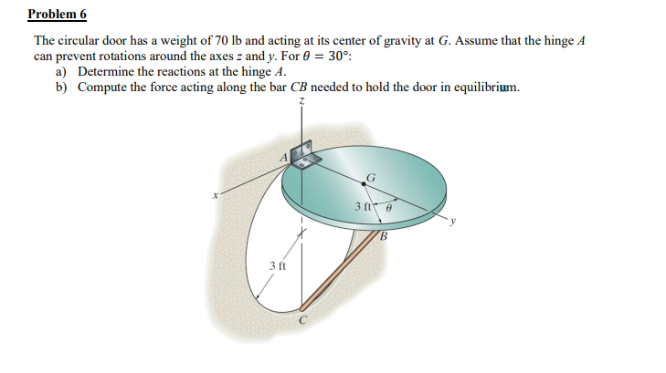 Problem 6 The circular door has a weight of 7 0
