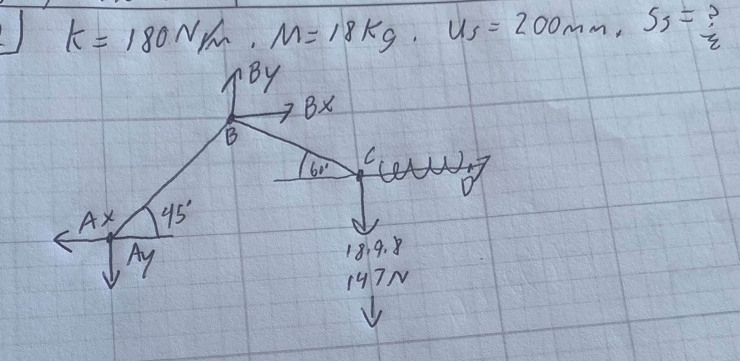 k = 1 8 0 N m , m = 1 8 k g , u s = 2 0 0 m m , S