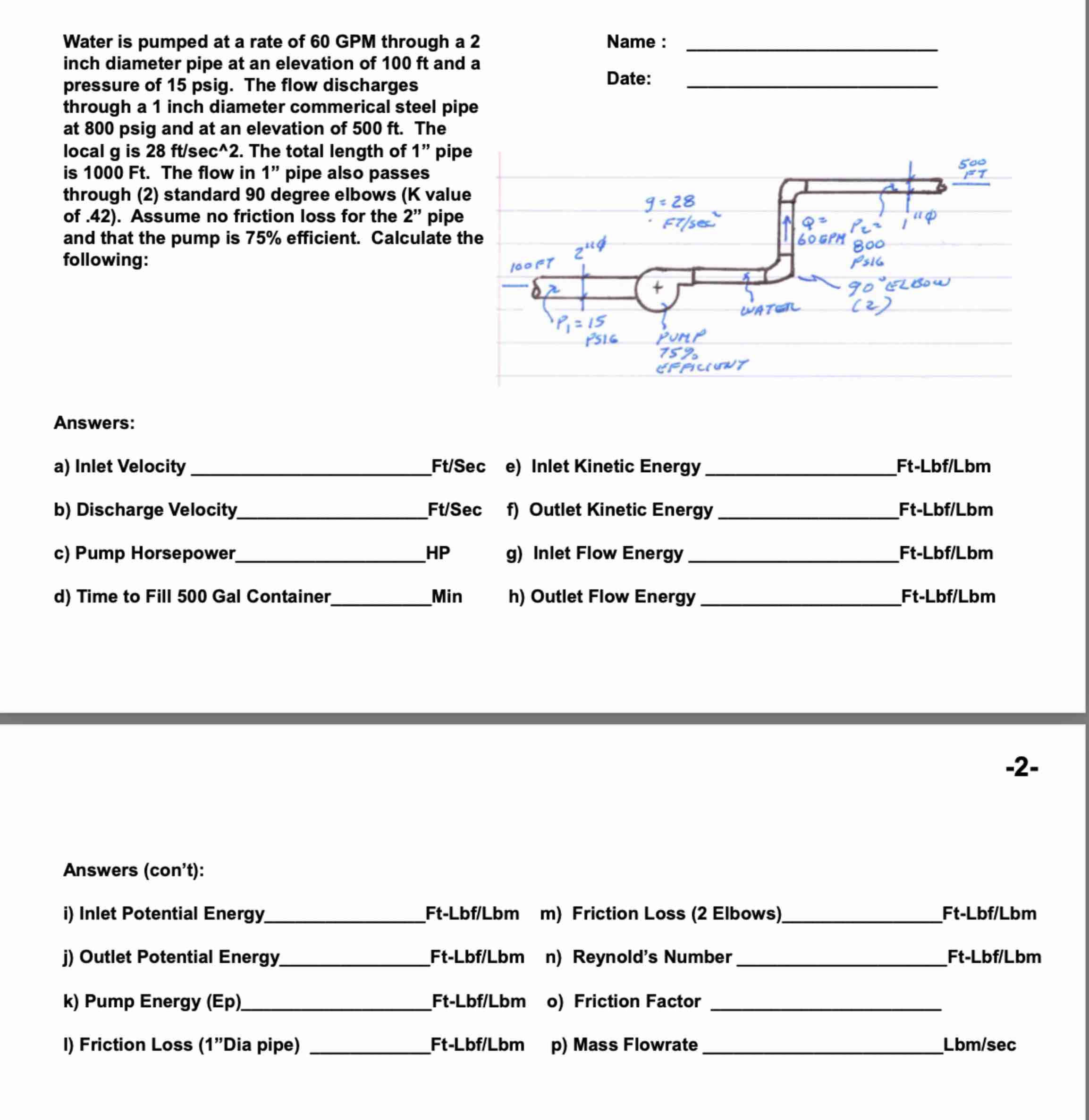 Water is pumped at a rate of \ ( \ mathbf { 6 0 }