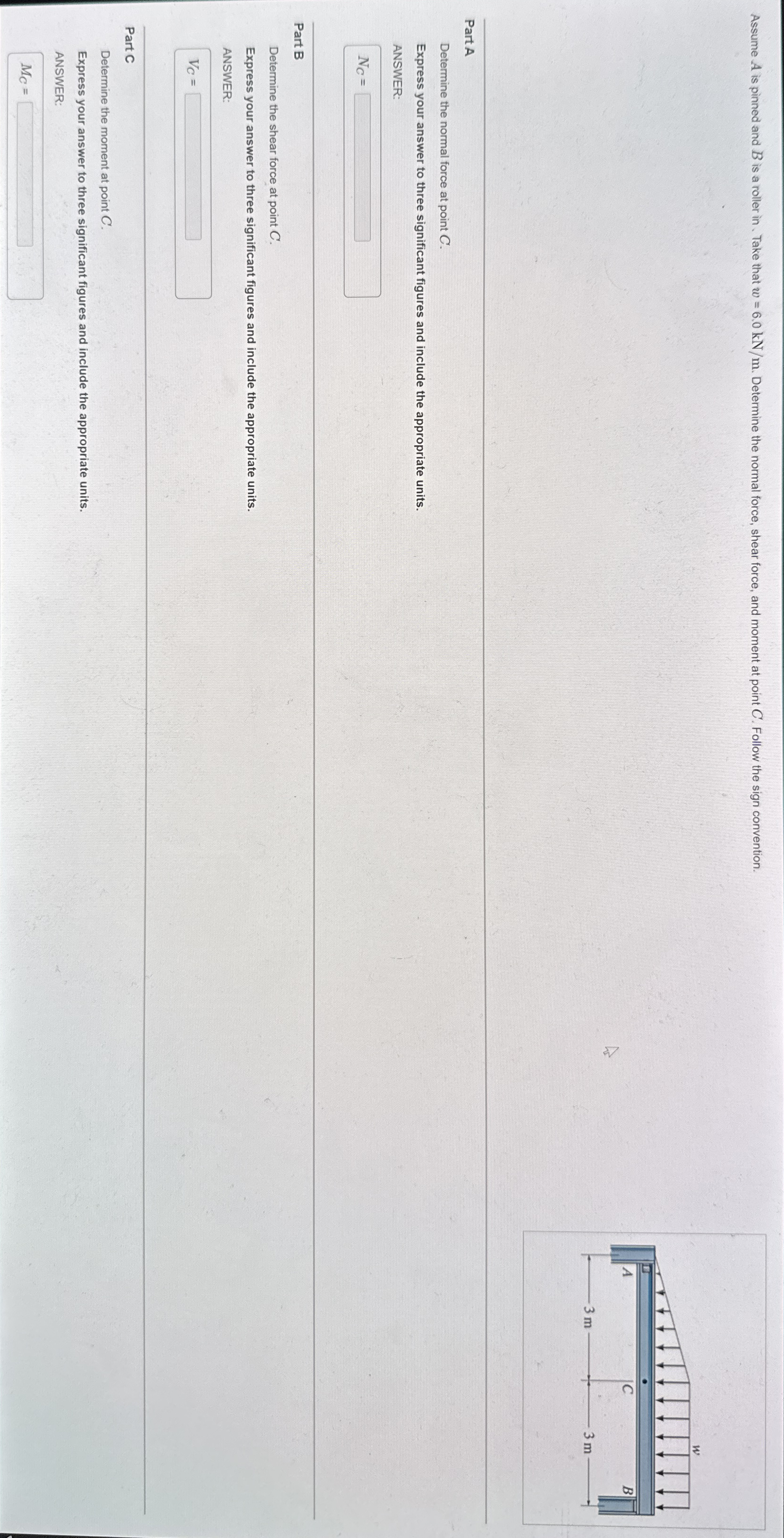 Assume A is pinned and B is a roller in . Take