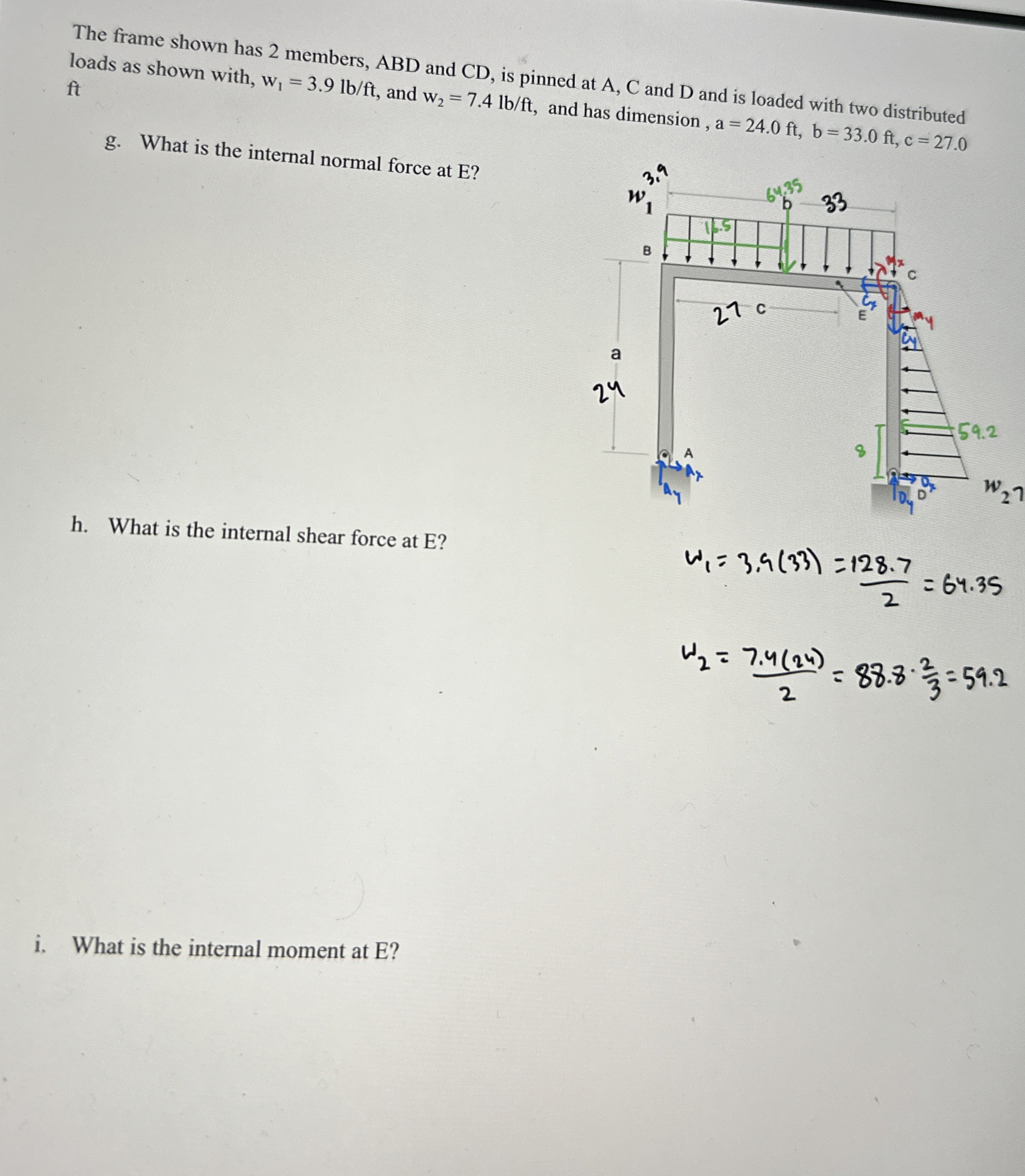 The frame shown has 2 members, ABD and C D , is