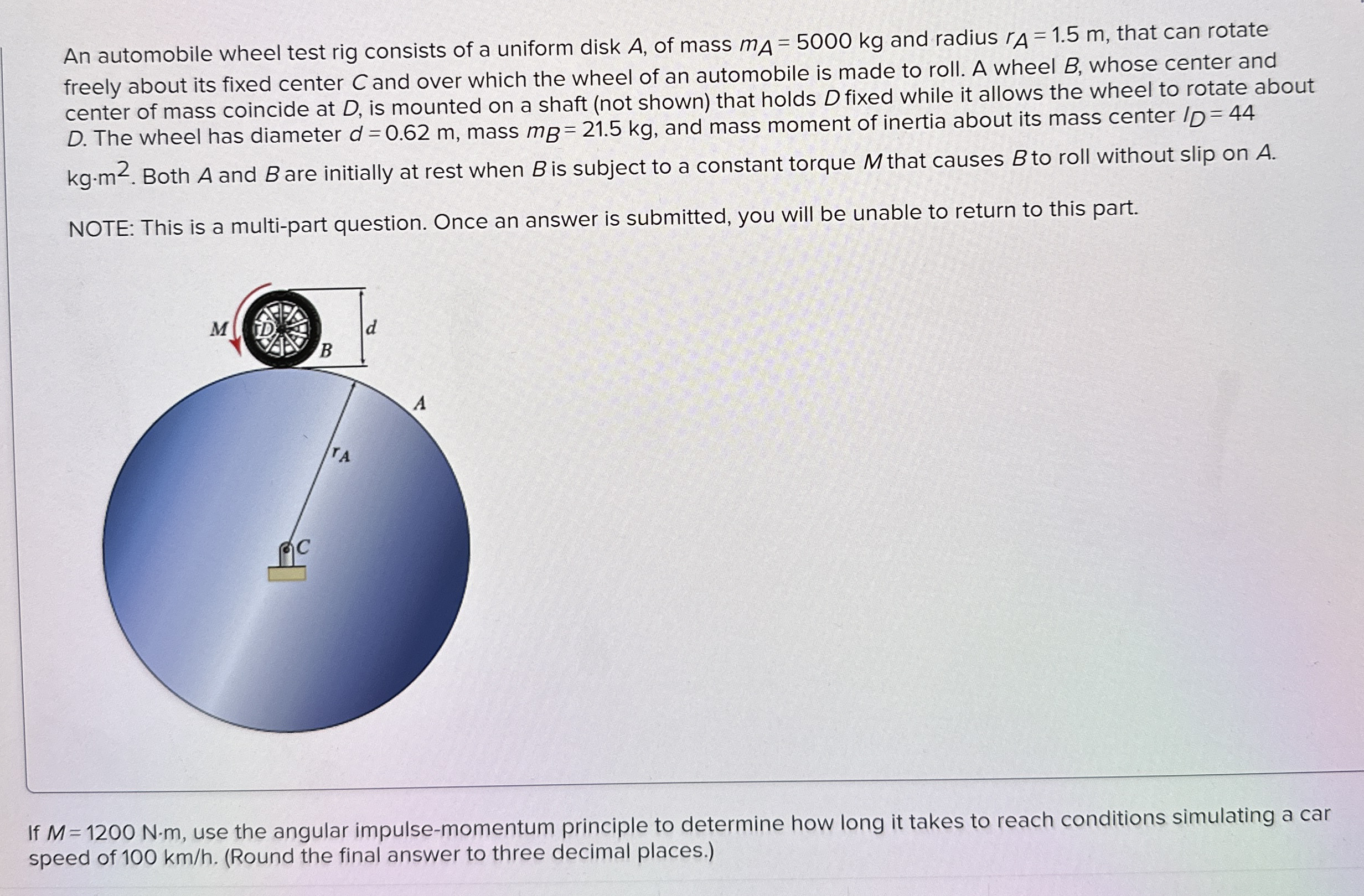An automobile wheel test rig consists of a
