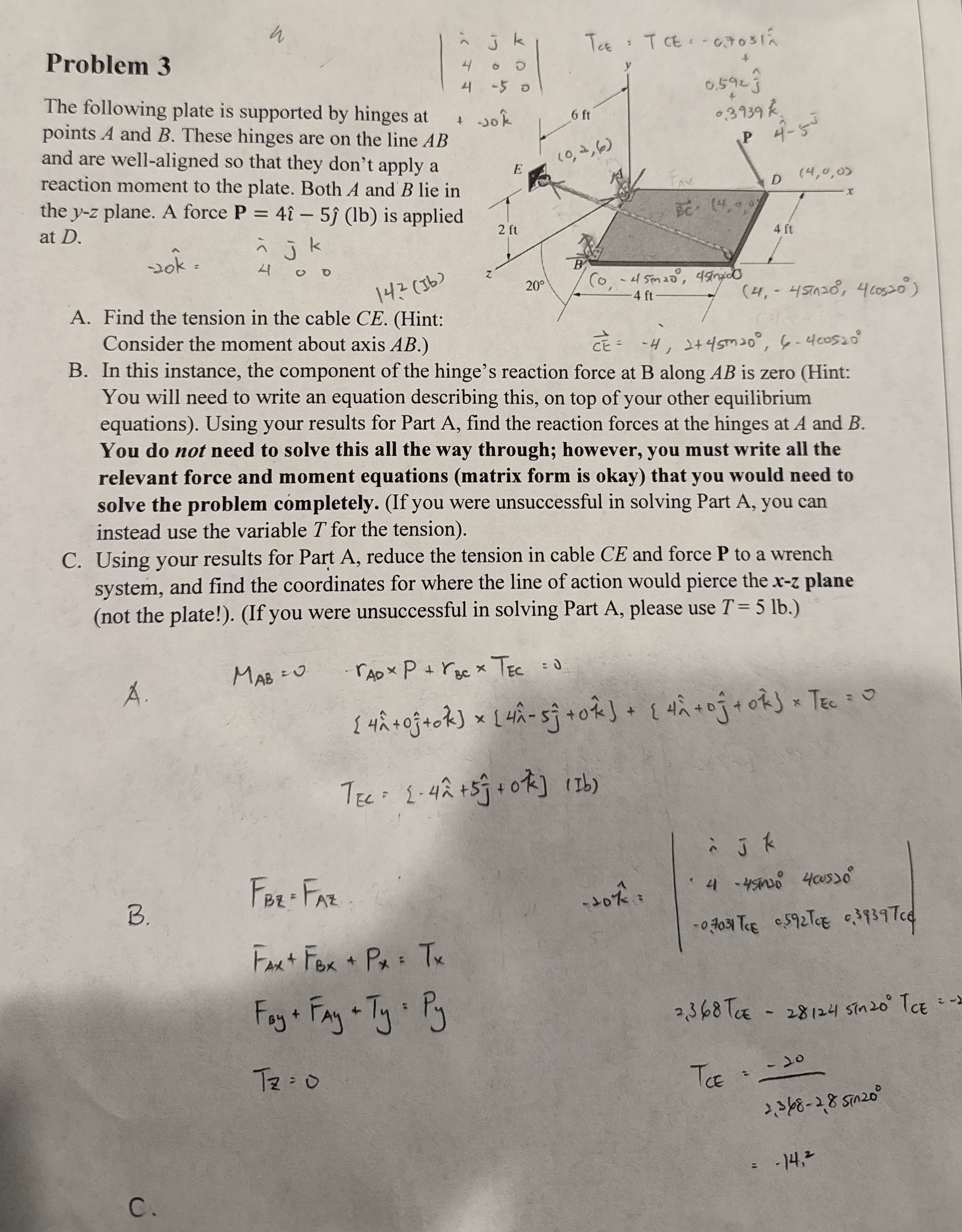 Problem 3 The following plate is supported by