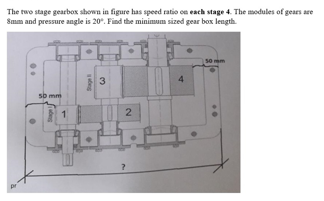 The two stage gearbox shown in figure has speed