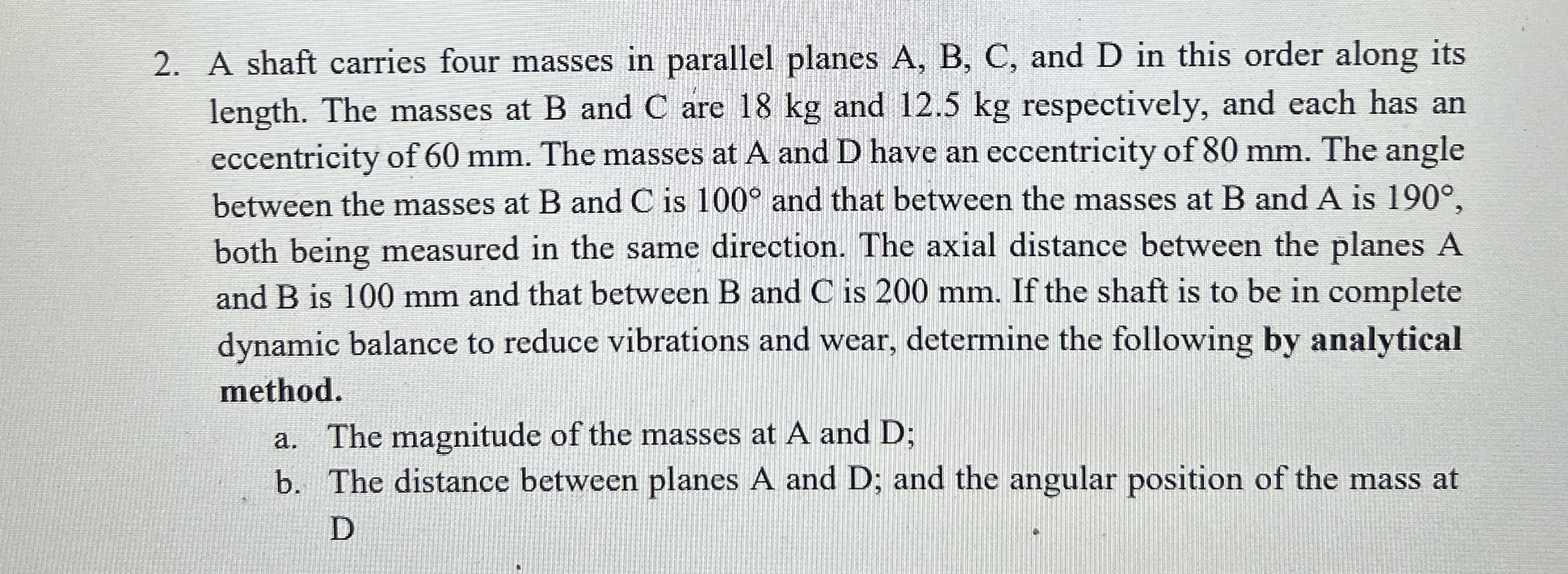 A shaft carries four masses in parallel planes A