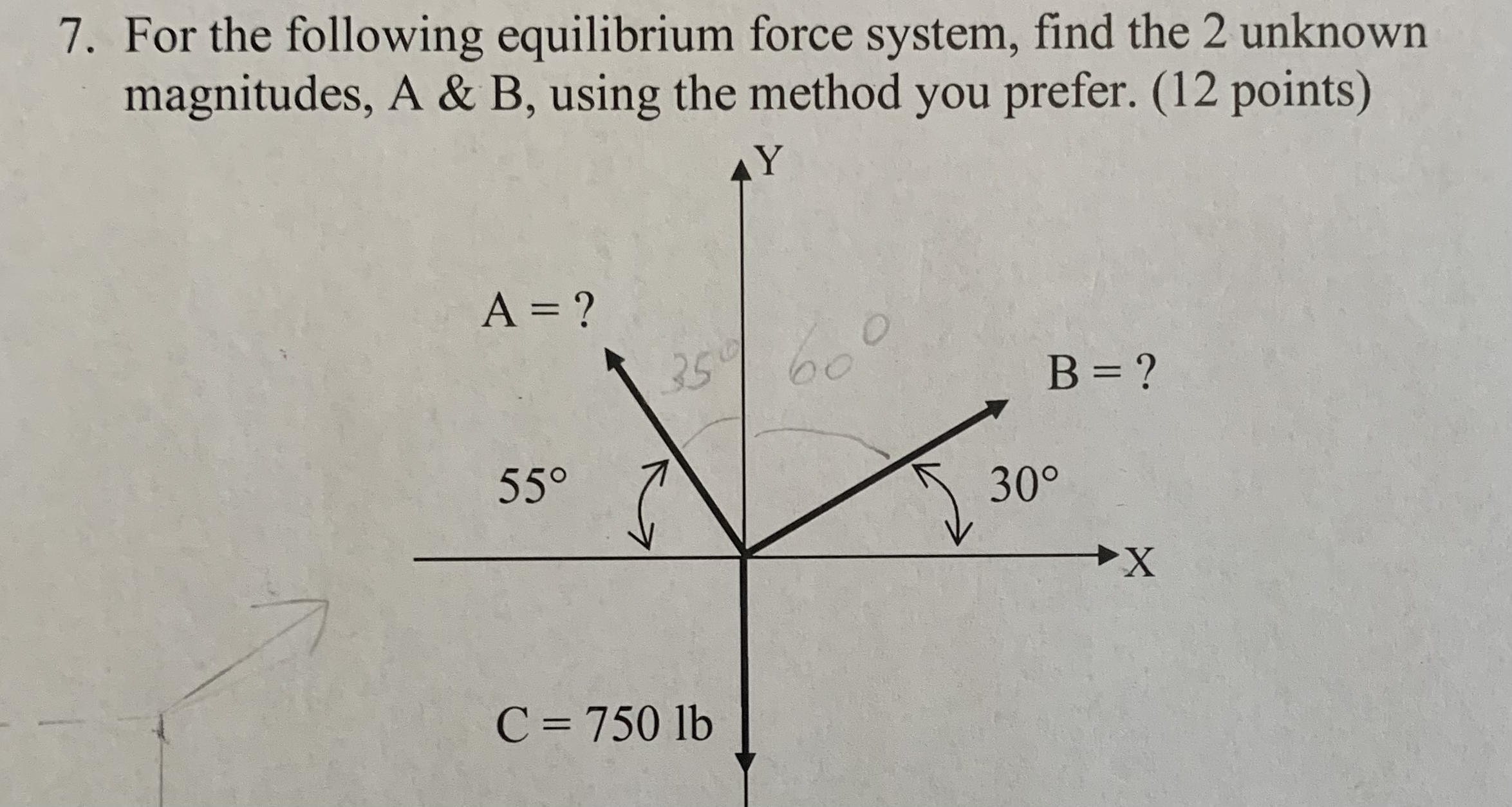 For the following equilibrium force system, find