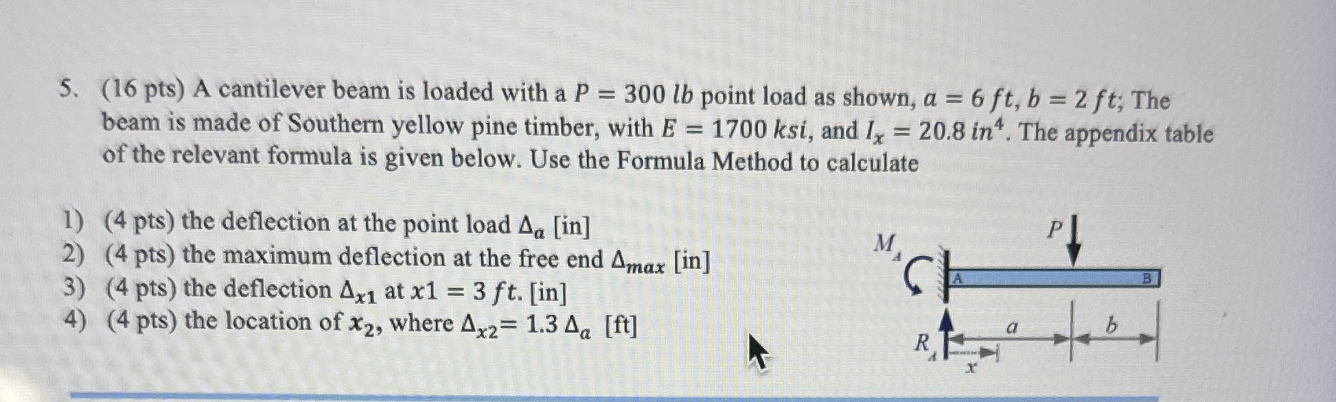 ( 1 6 pts ) A cantilever beam is loaded with a P