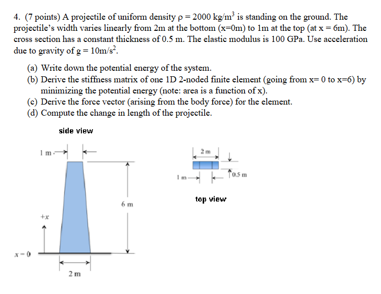 A projectile of uniform density = 2 0 0 0 kg / m