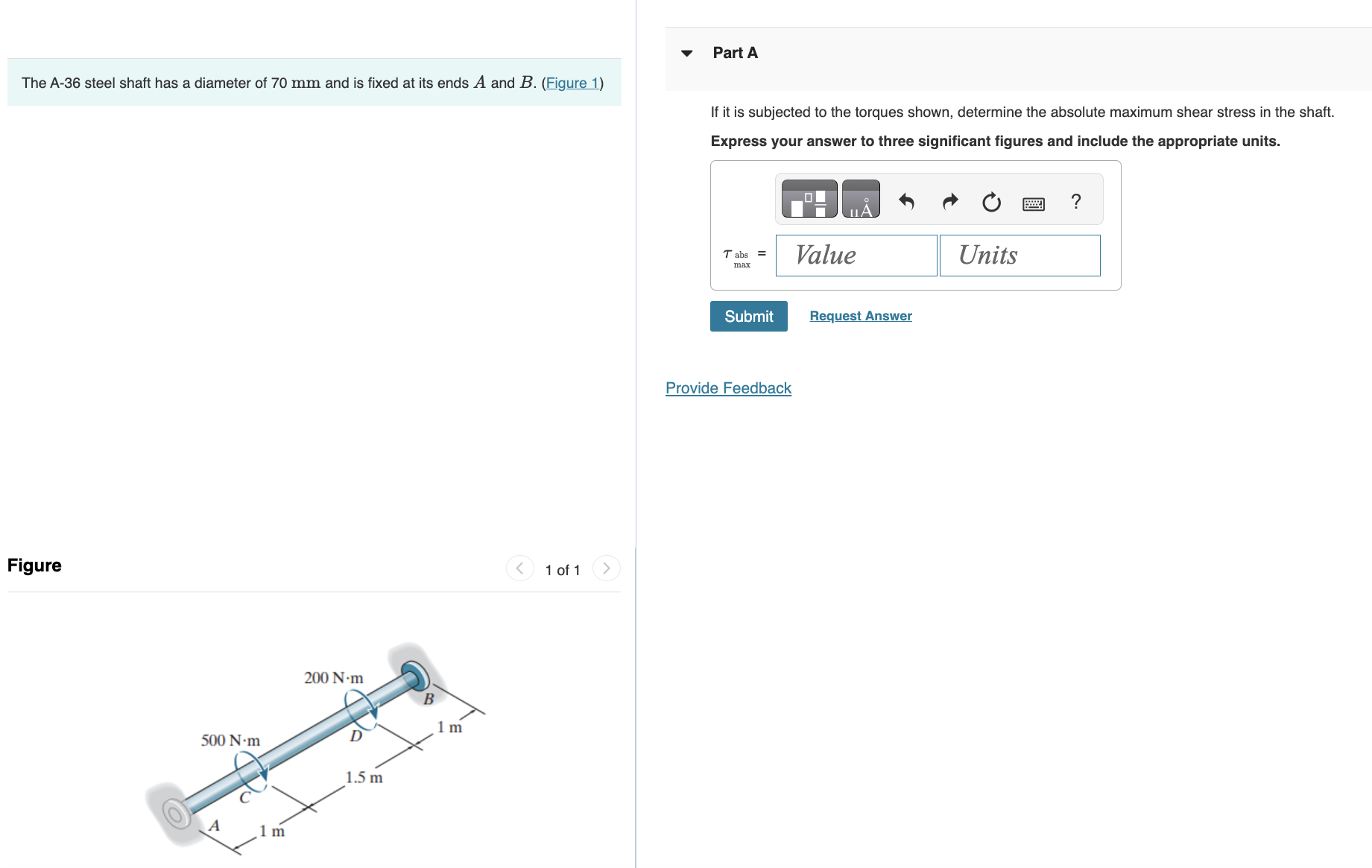 The A - 3 6 steel shaft has a diameter of 7 0 mm