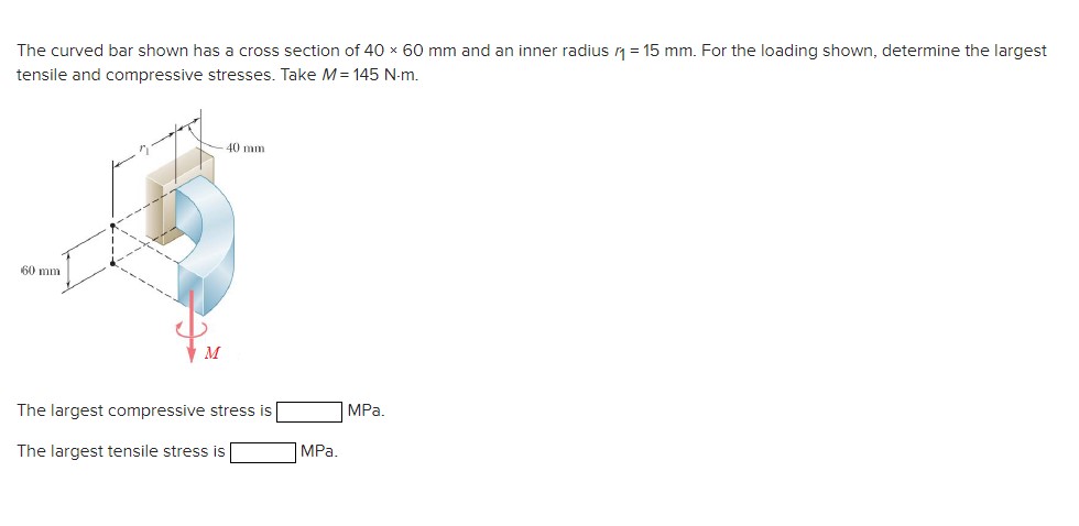 The curved bar shown has a cross section of 4 0 6