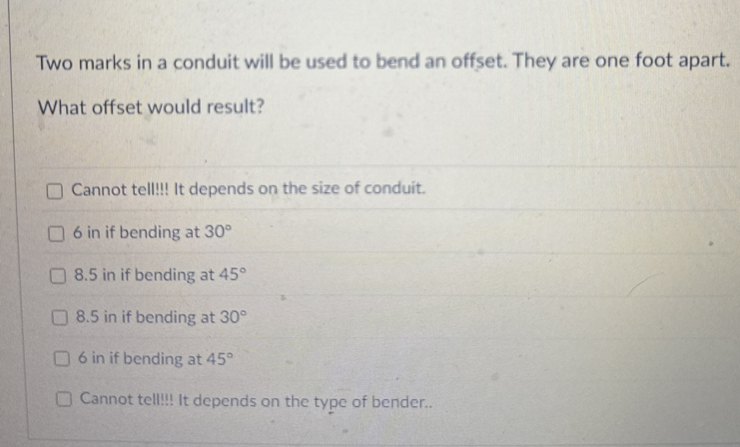 Two marks in a conduit will be used to bend an