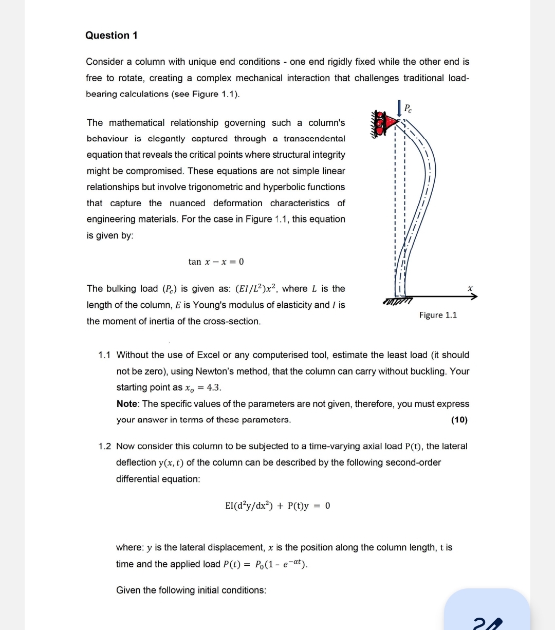 Question 1 Consider a column with unique end