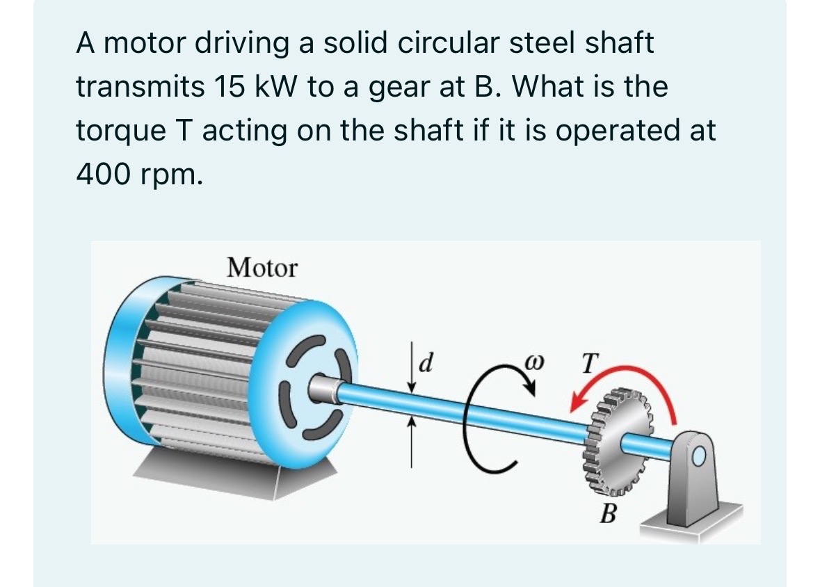 A motor driving a solid circular steel shaft