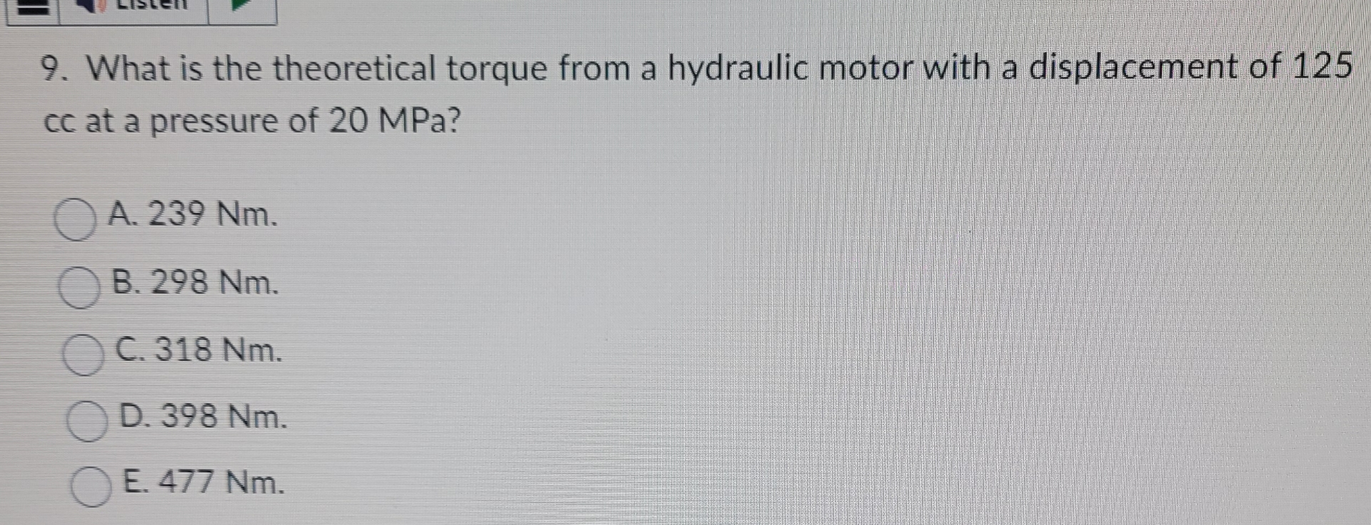 What is the theoretical torque from a hydraulic