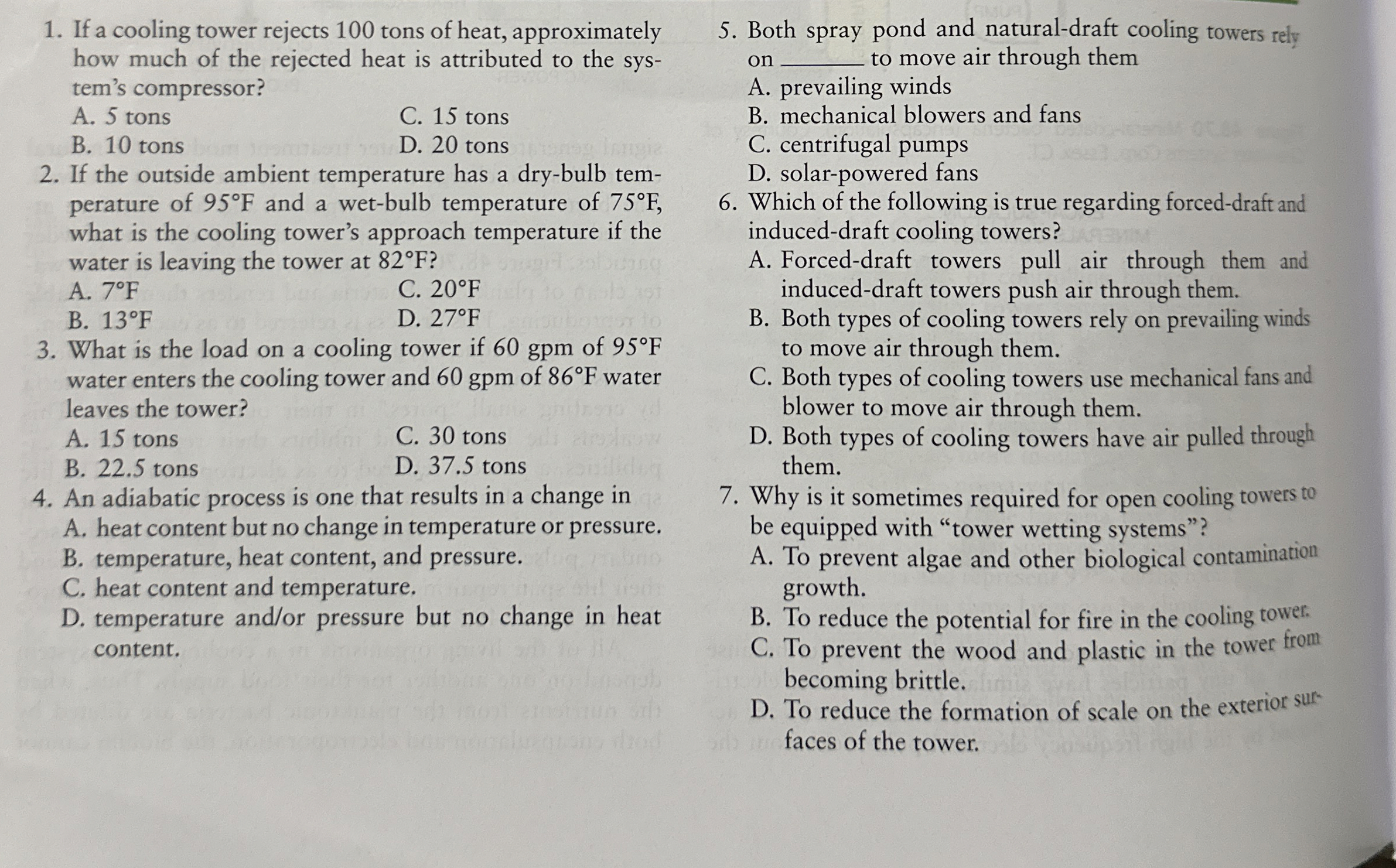 If a cooling tower rejects 1 0 0 tons of heat,
