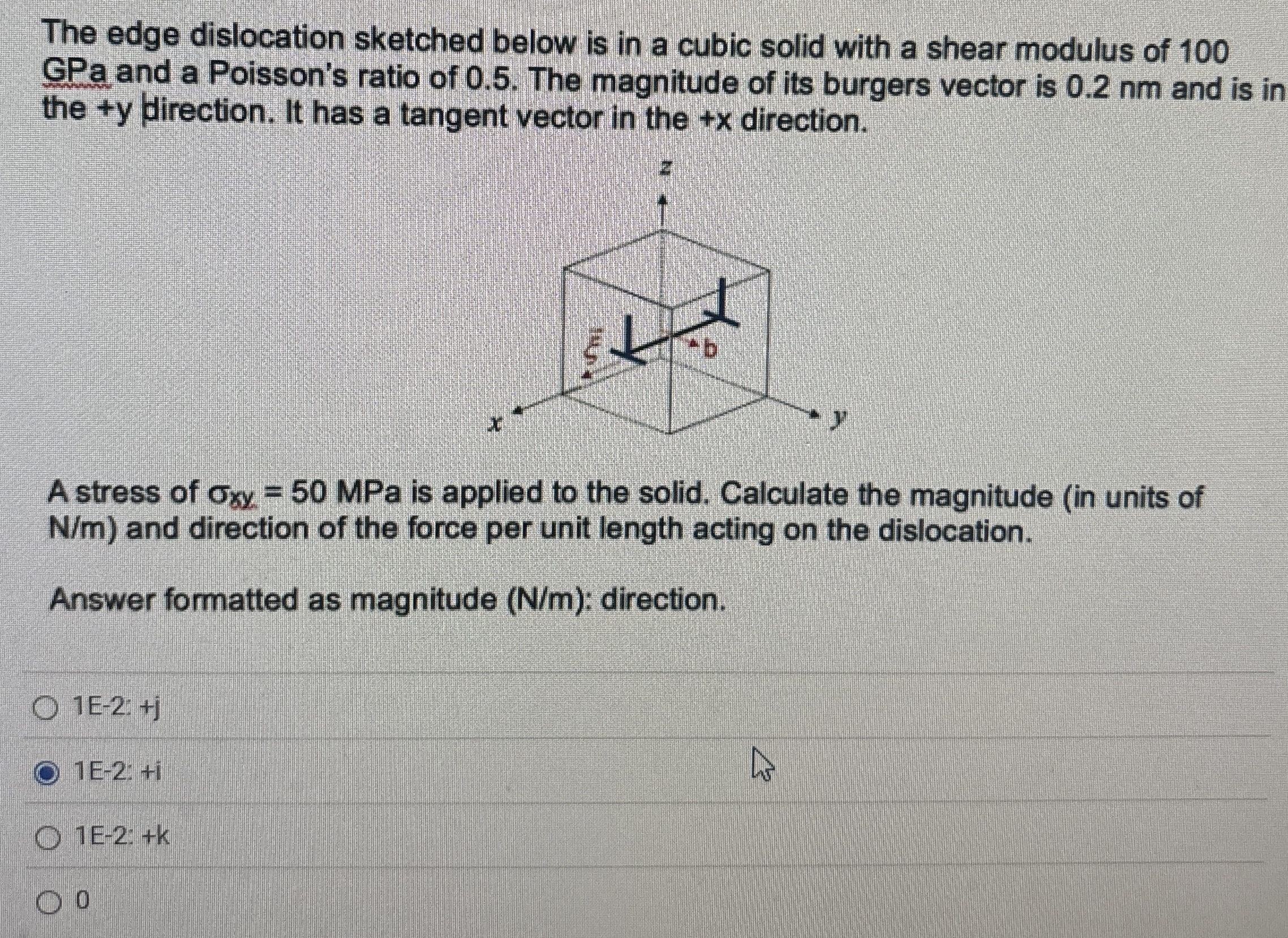 The edge dislocation sketched below is in a cubic