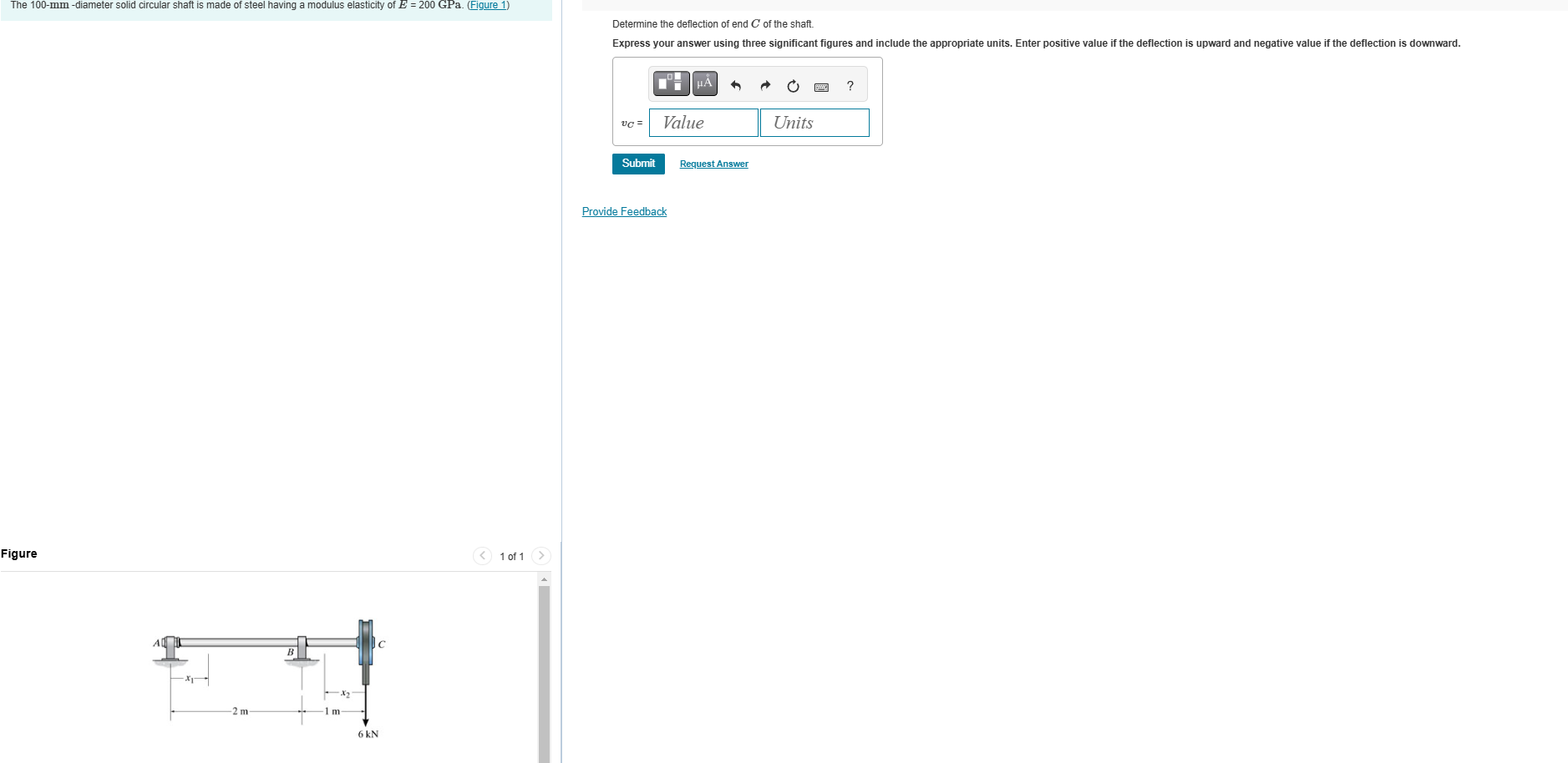 Determine the deflection of end \ ( C \ ) of the