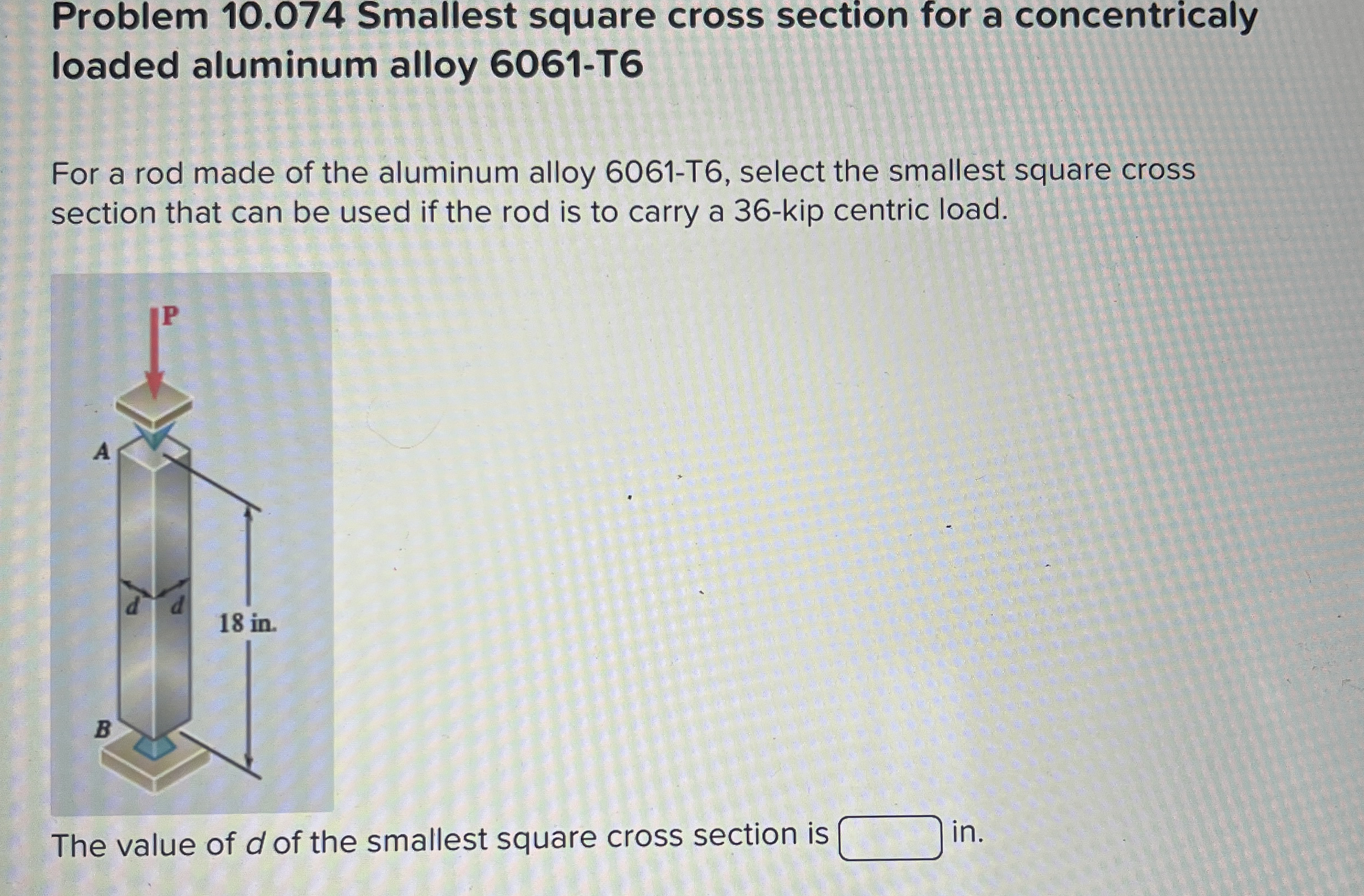Problem 1 0 . 0 7 4 Smallest square cross section