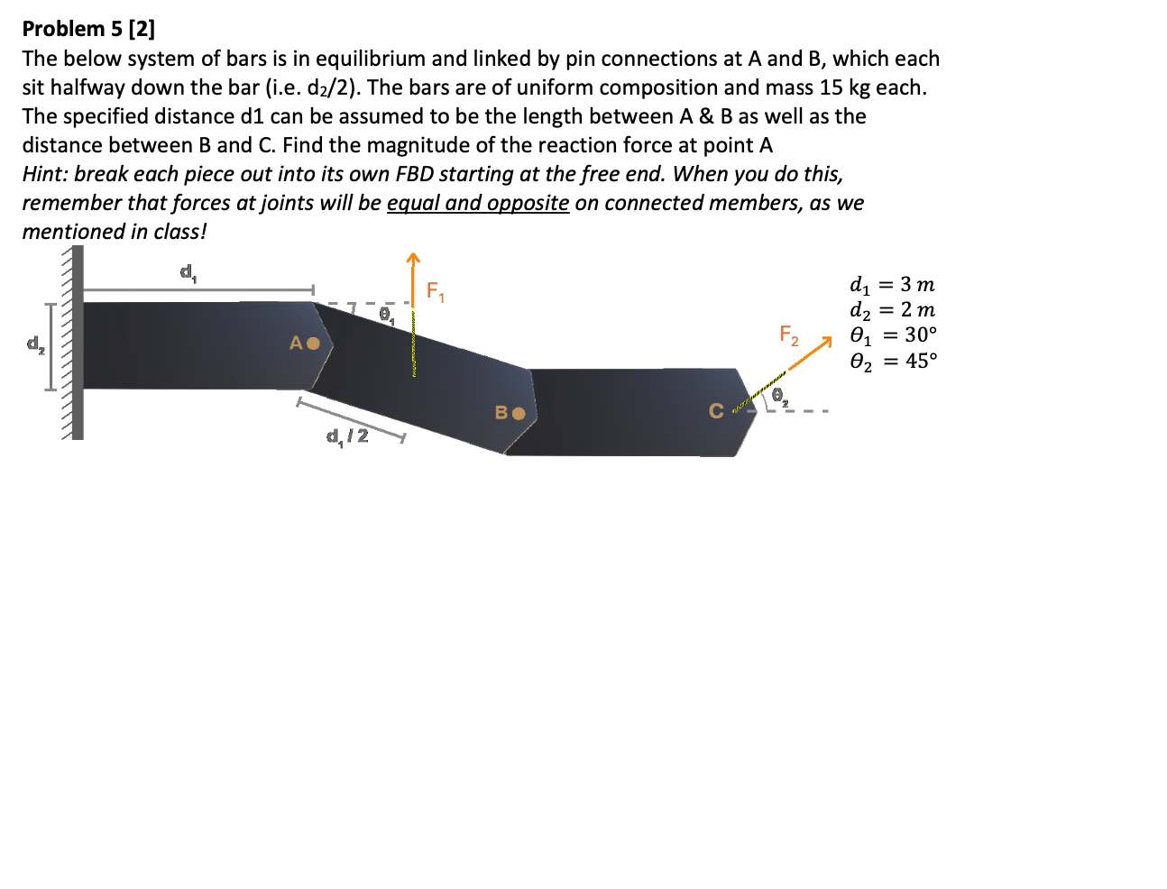Problem 5 [ 2 ] The below system of bars is in