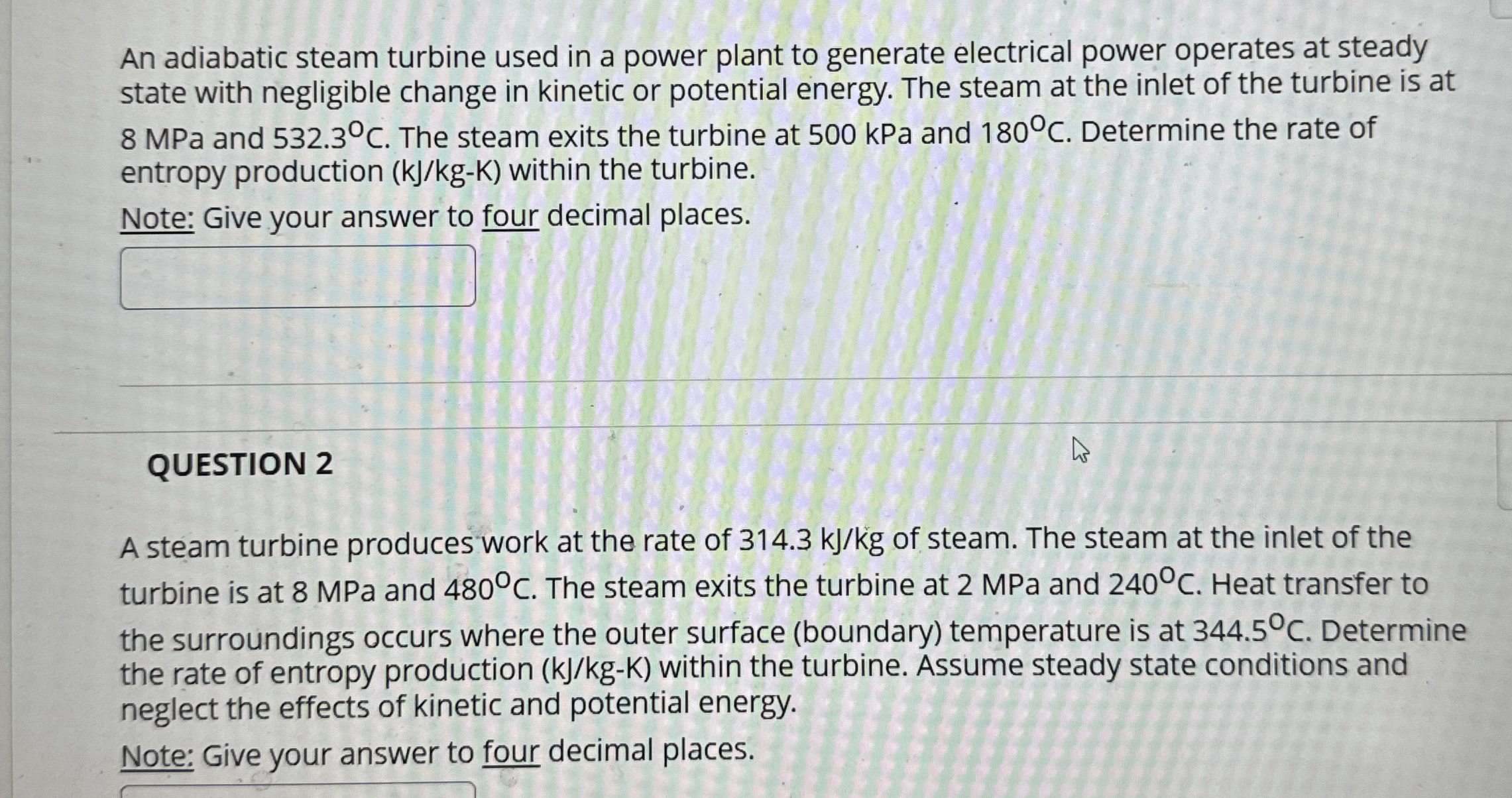An adiabatic steam turbine used in a power plant