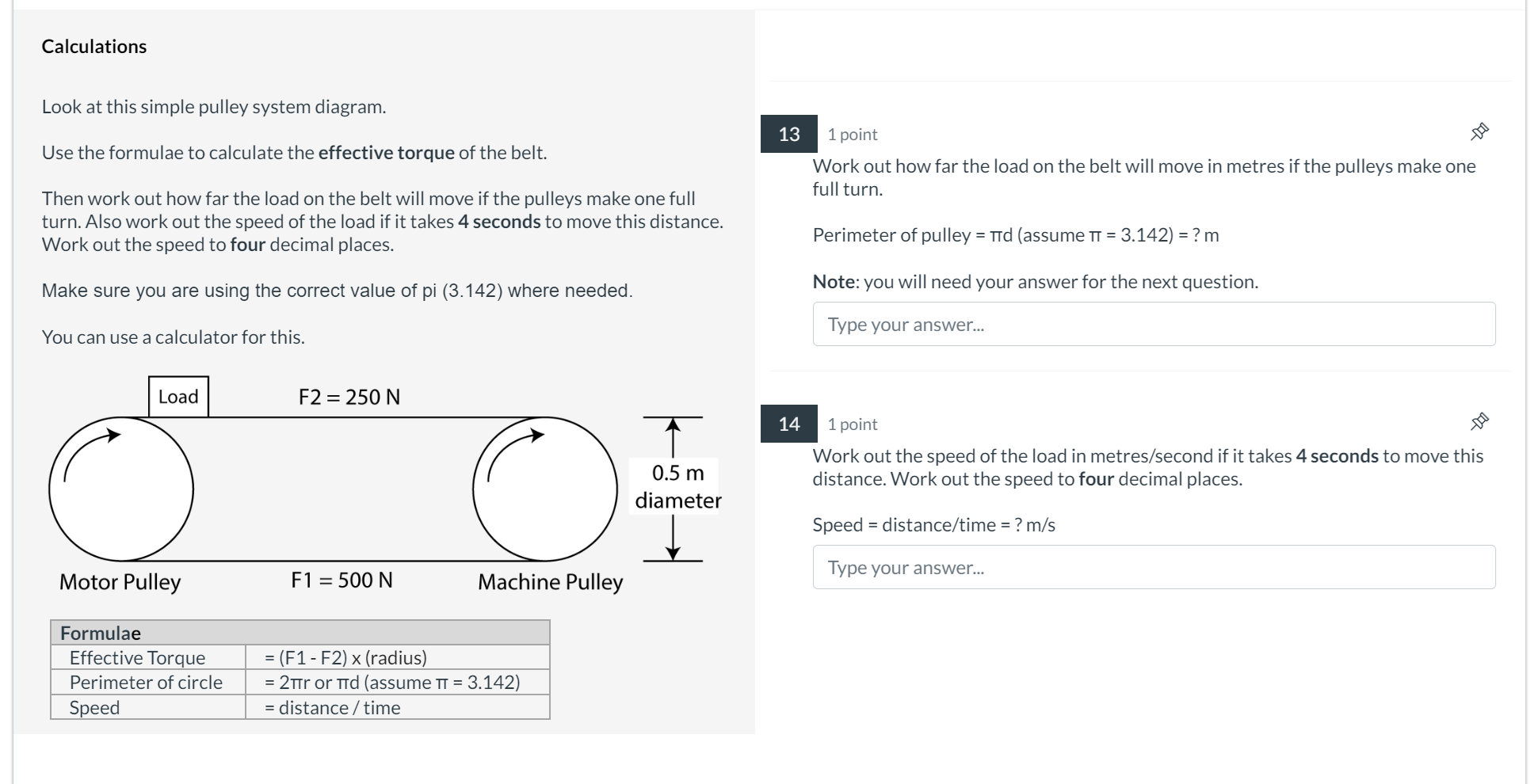 Work out how far the load on the belt will move