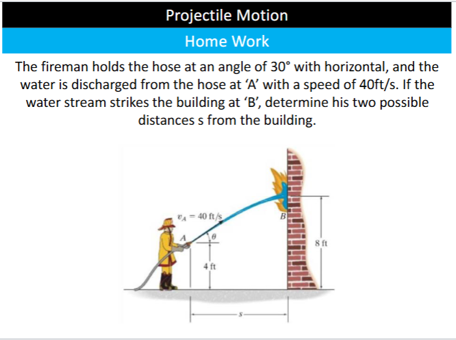 Projectile Motion Home Work The fireman holds the