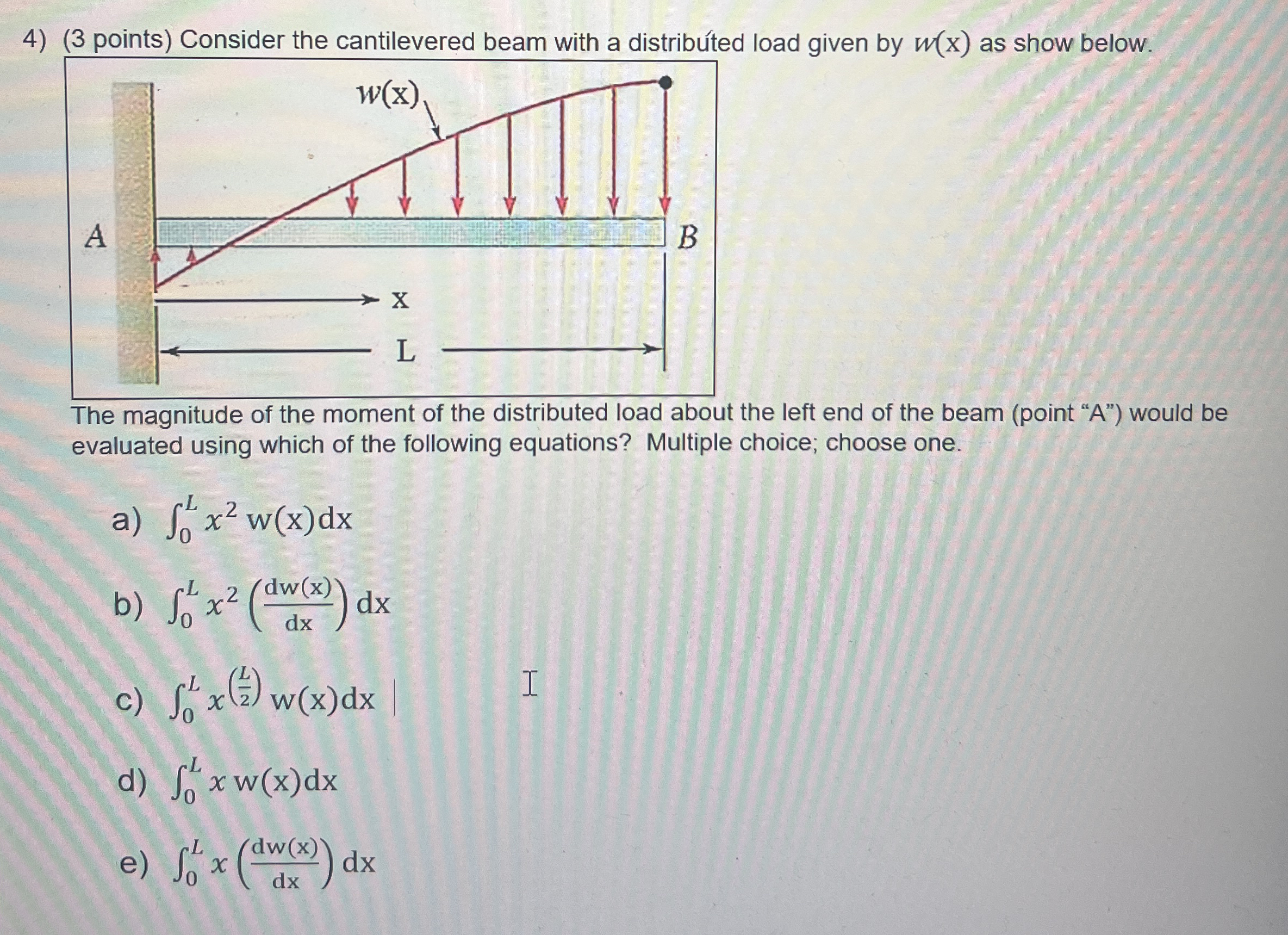 ( 3 points ) Consider the cantilevered beam with