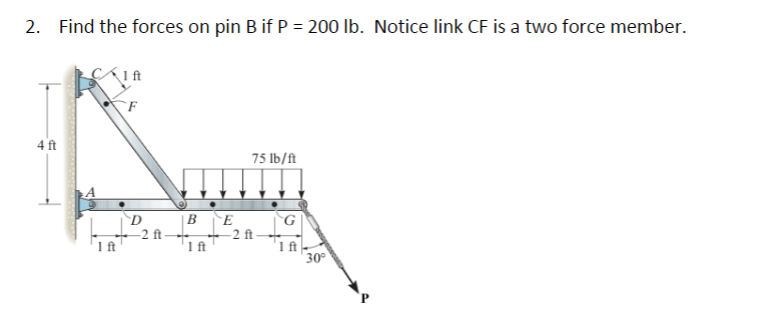 Find the forces on pin B if P = 2 0 0 l b .