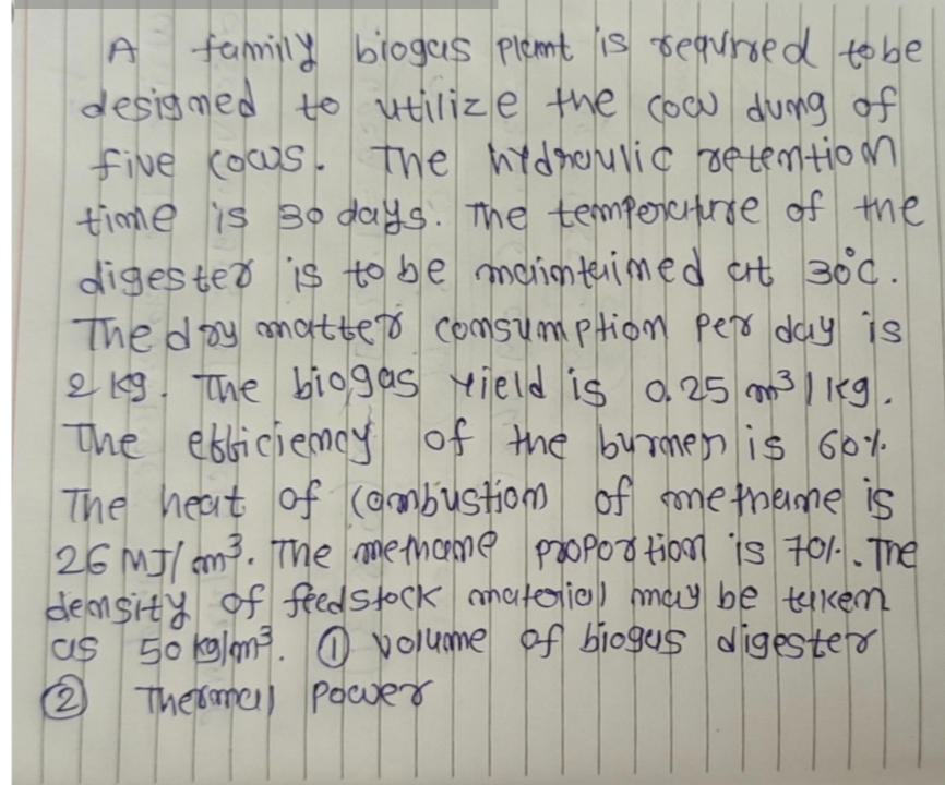 A family biogas plamt is reavired to be designed