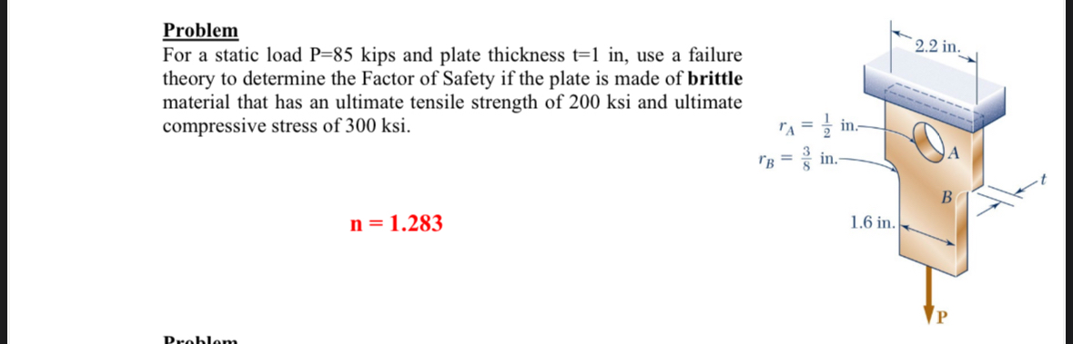 Problem For a static load P = 8 5 kips and plate