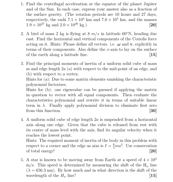 Find the centrifugal acceleration at the equator