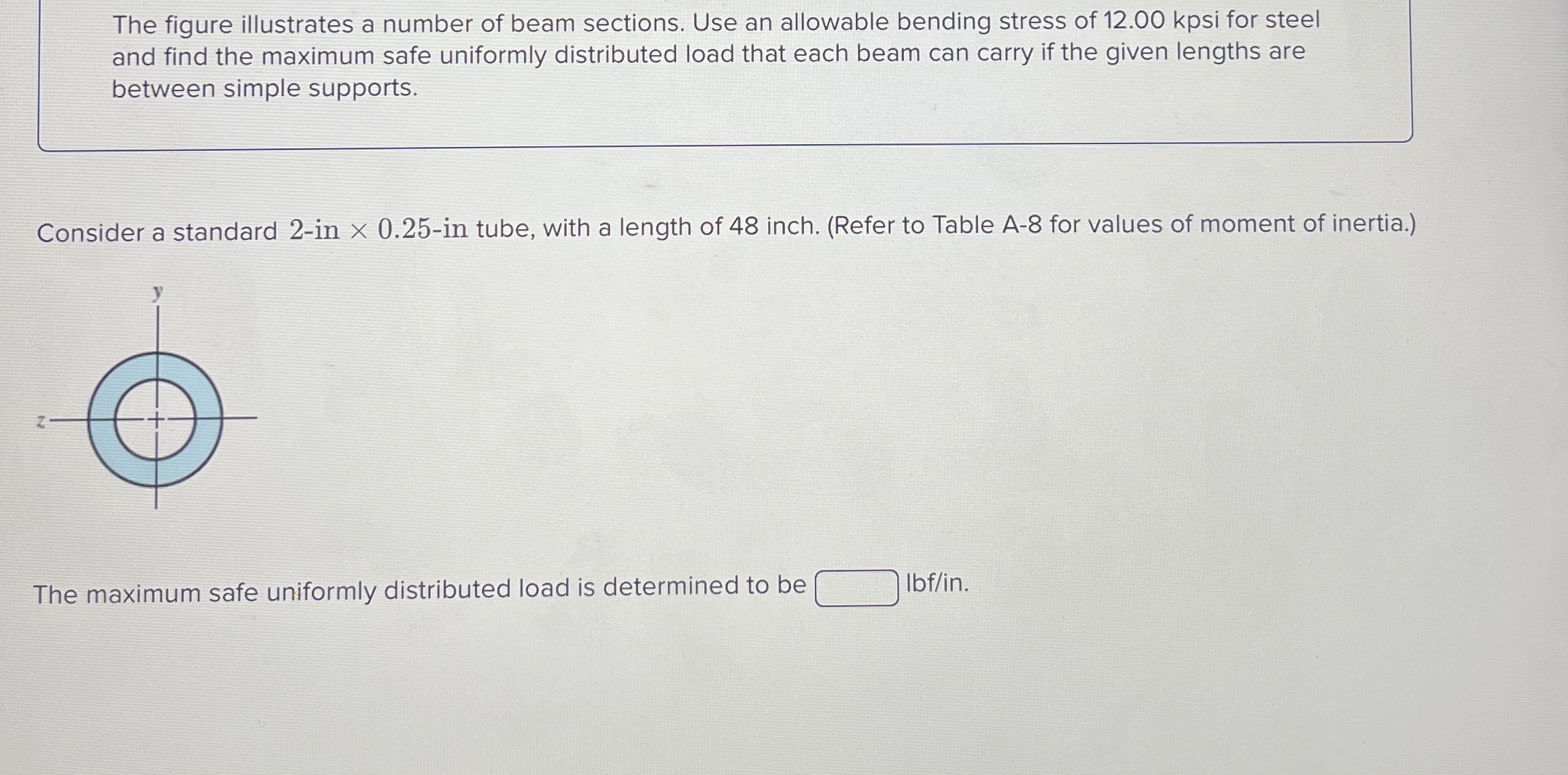 The figure illustrates a number of beam sections.