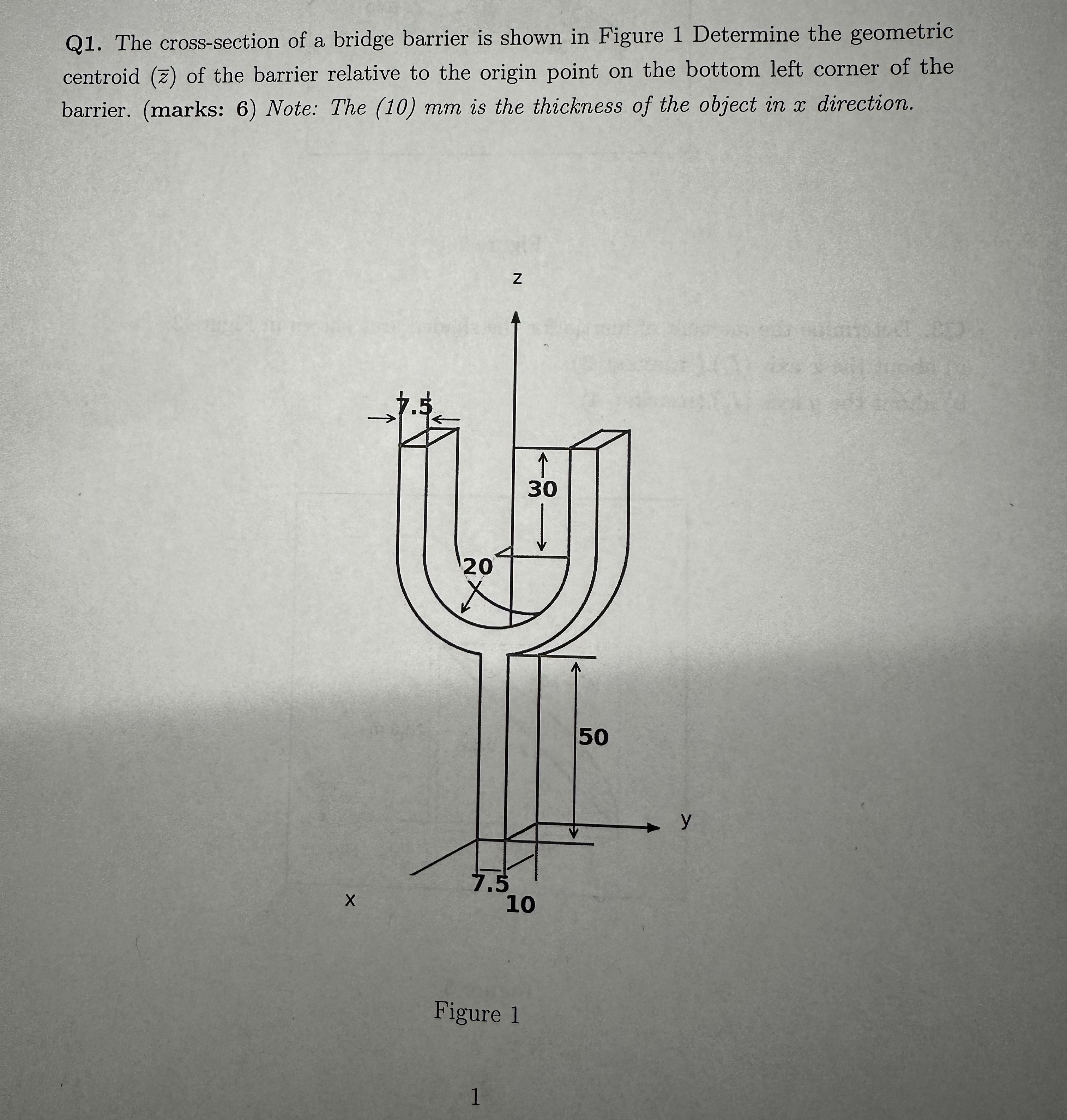 Q 1 . The cross - section of a bridge barrier is
