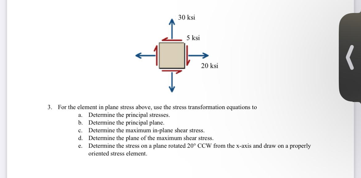 For the element in plane stress above, use the