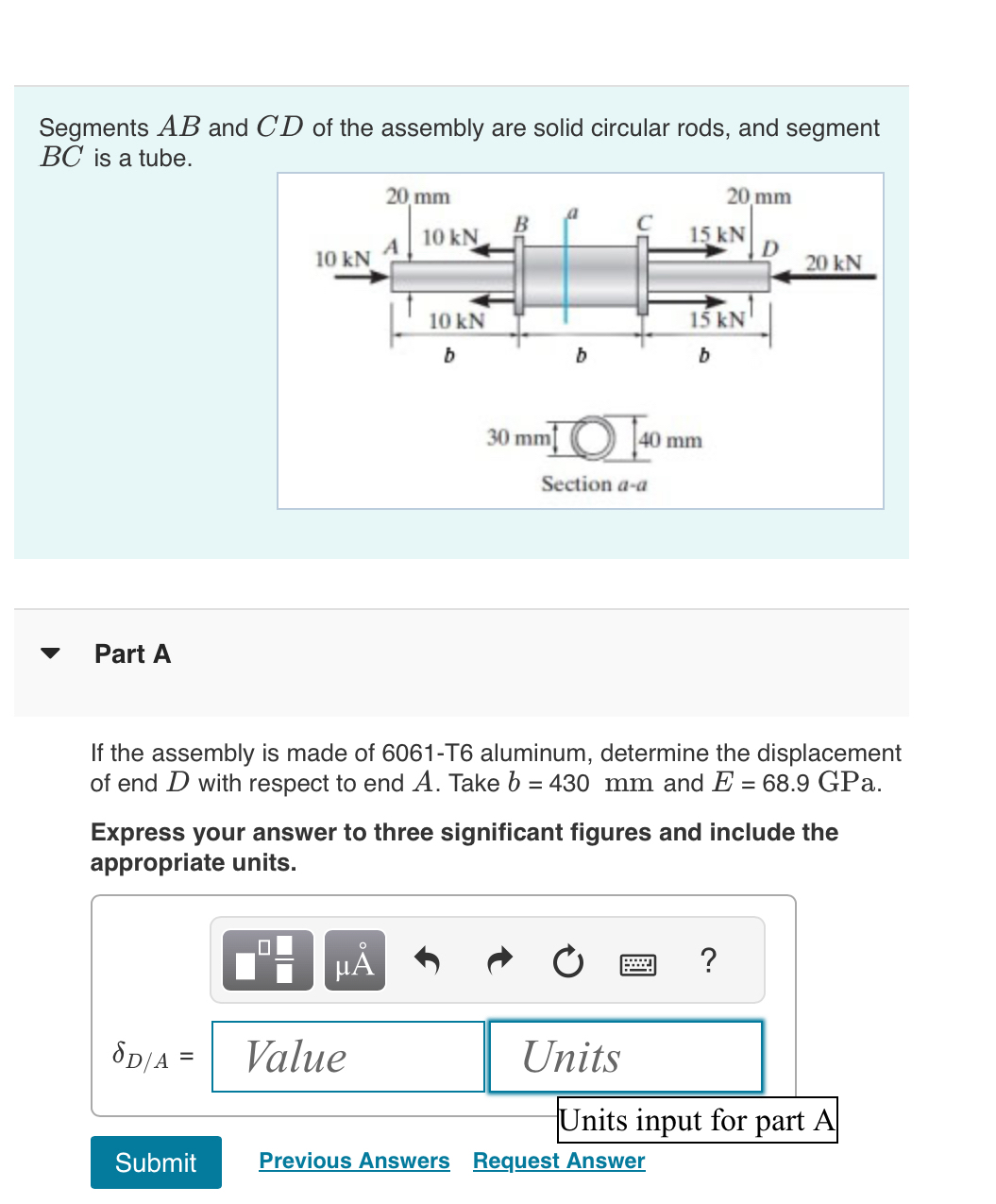Segments A B and C D of the assembly are solid