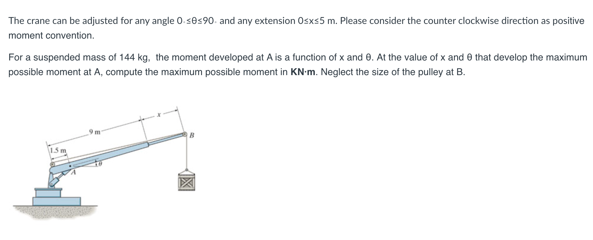 The crane can be adjusted for any angle 0 0 9 0 .