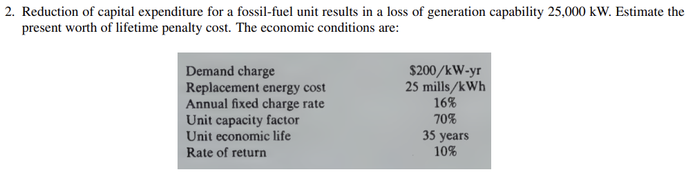 2 . Reduction of capital expenditure for a fossil