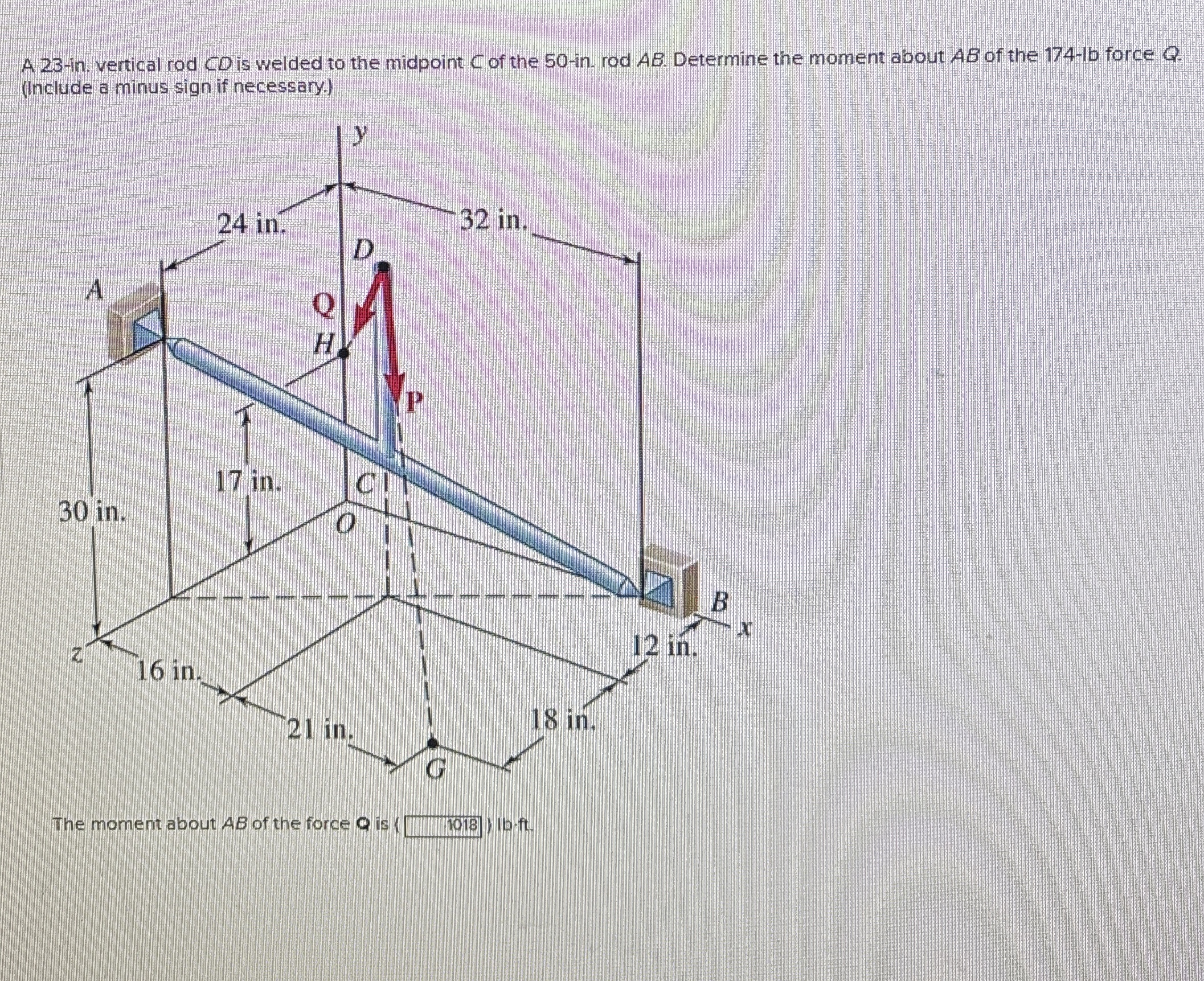 A 2 3 - in . vertical rod C D is welded to the