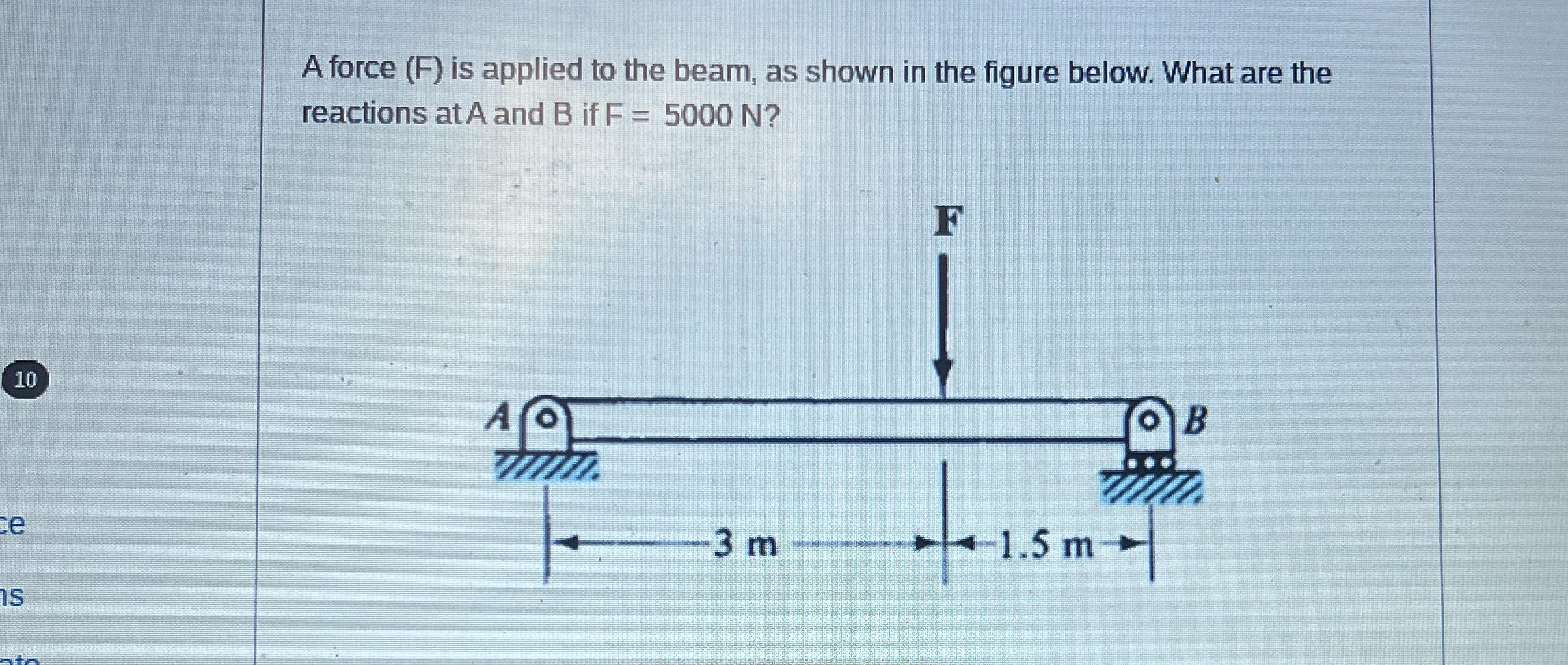 A force ( F ) is applied to the beam, as shown in