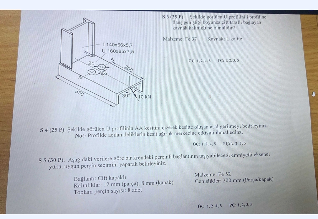 S 3 ( 2 5 P ) . Sekilde g rulen U profilini I