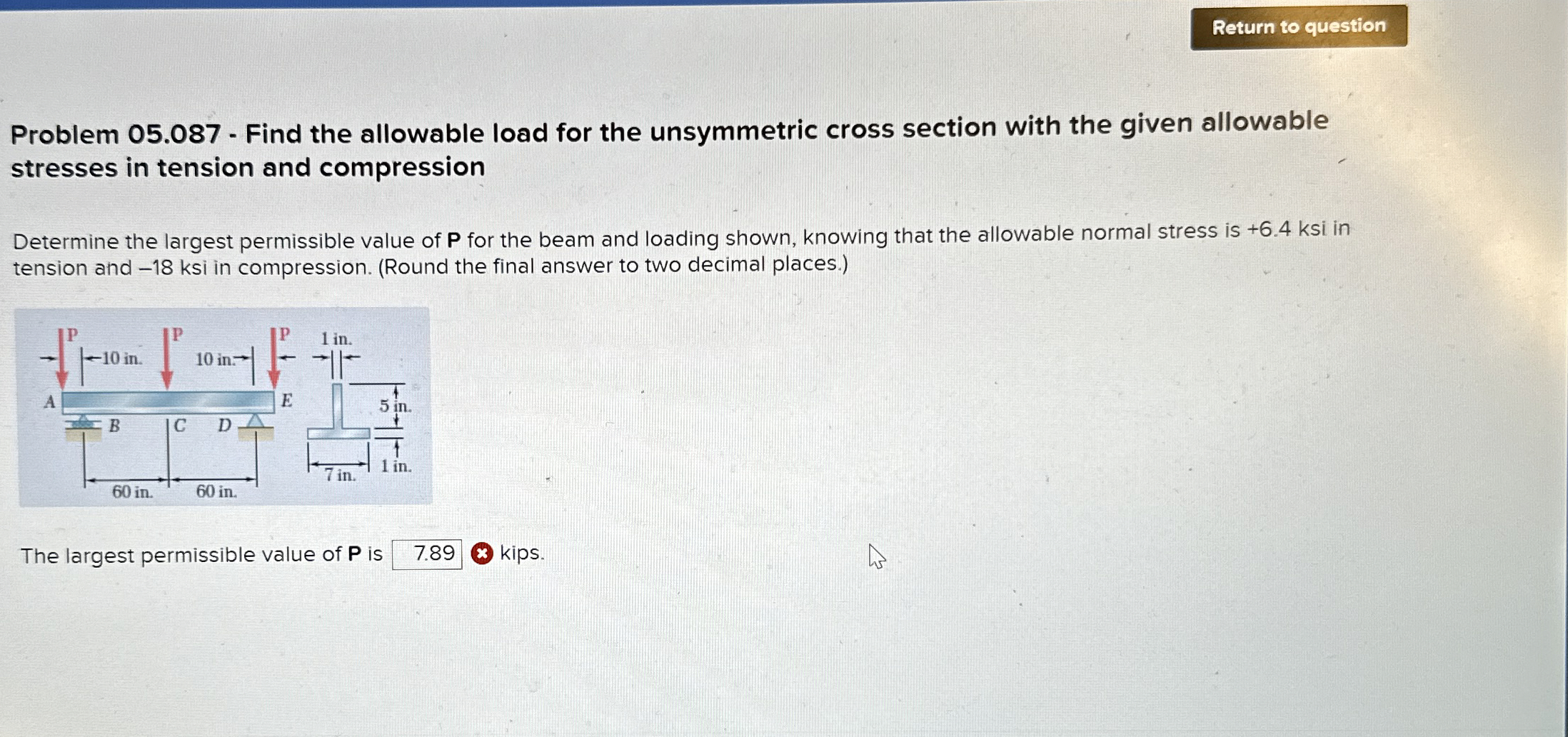 Problem 0 5 . 0 8 7 - Find the allowable load for