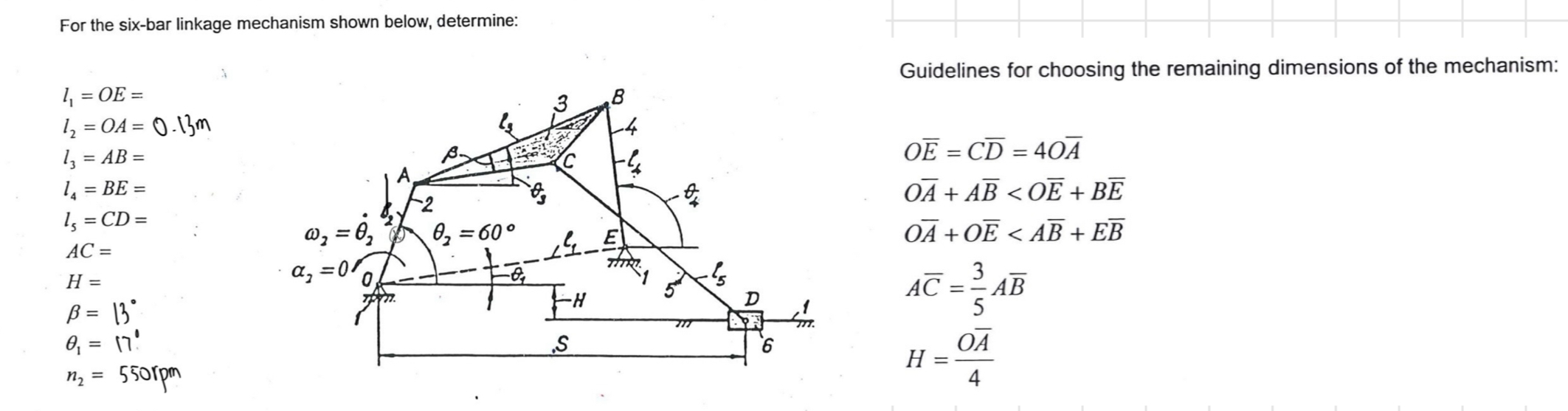 For the six - bar linkage mechanism shown below,